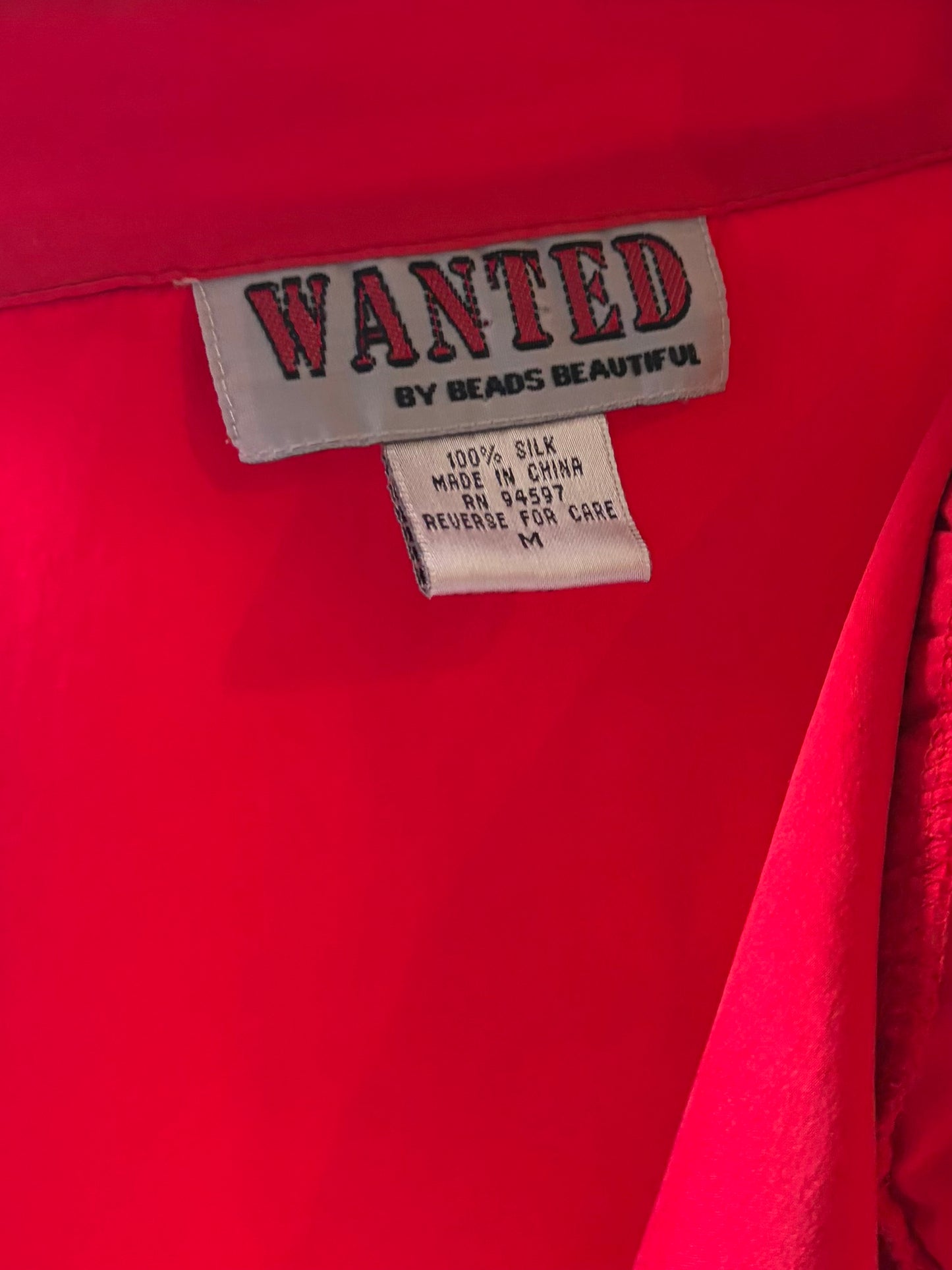 90s 'Wanted' Red Silk Western Shirt / Medium