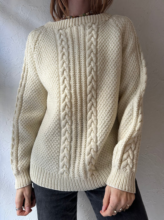 Vintage Hand Knit Cable Knit Fishermans Sweater / Medium