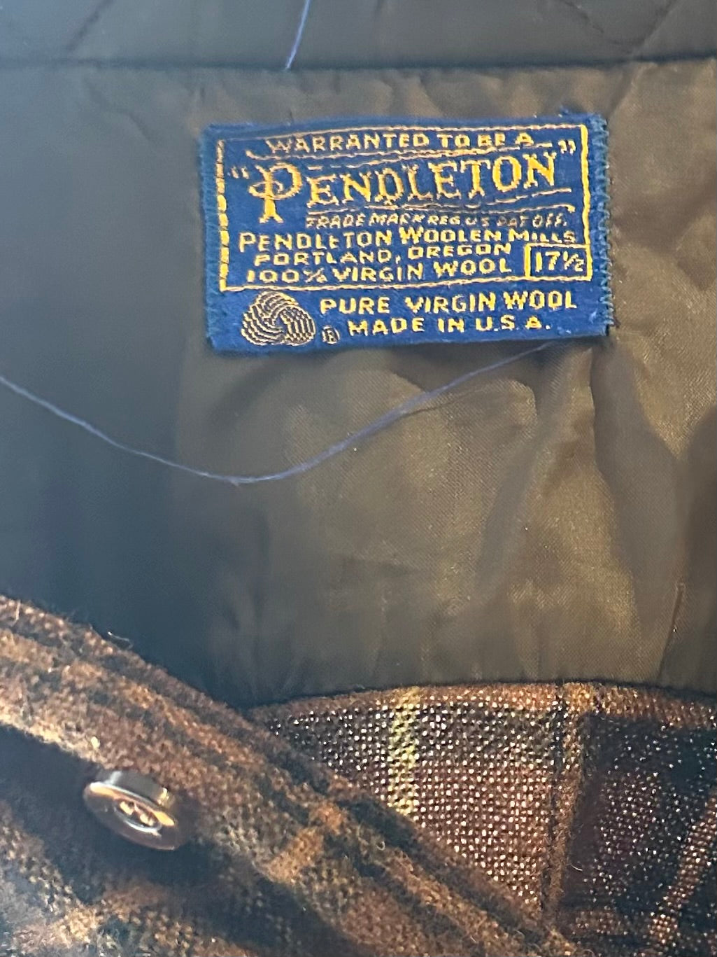 90s 'Pendleton' Brown Plaid Wool Shirt / Large