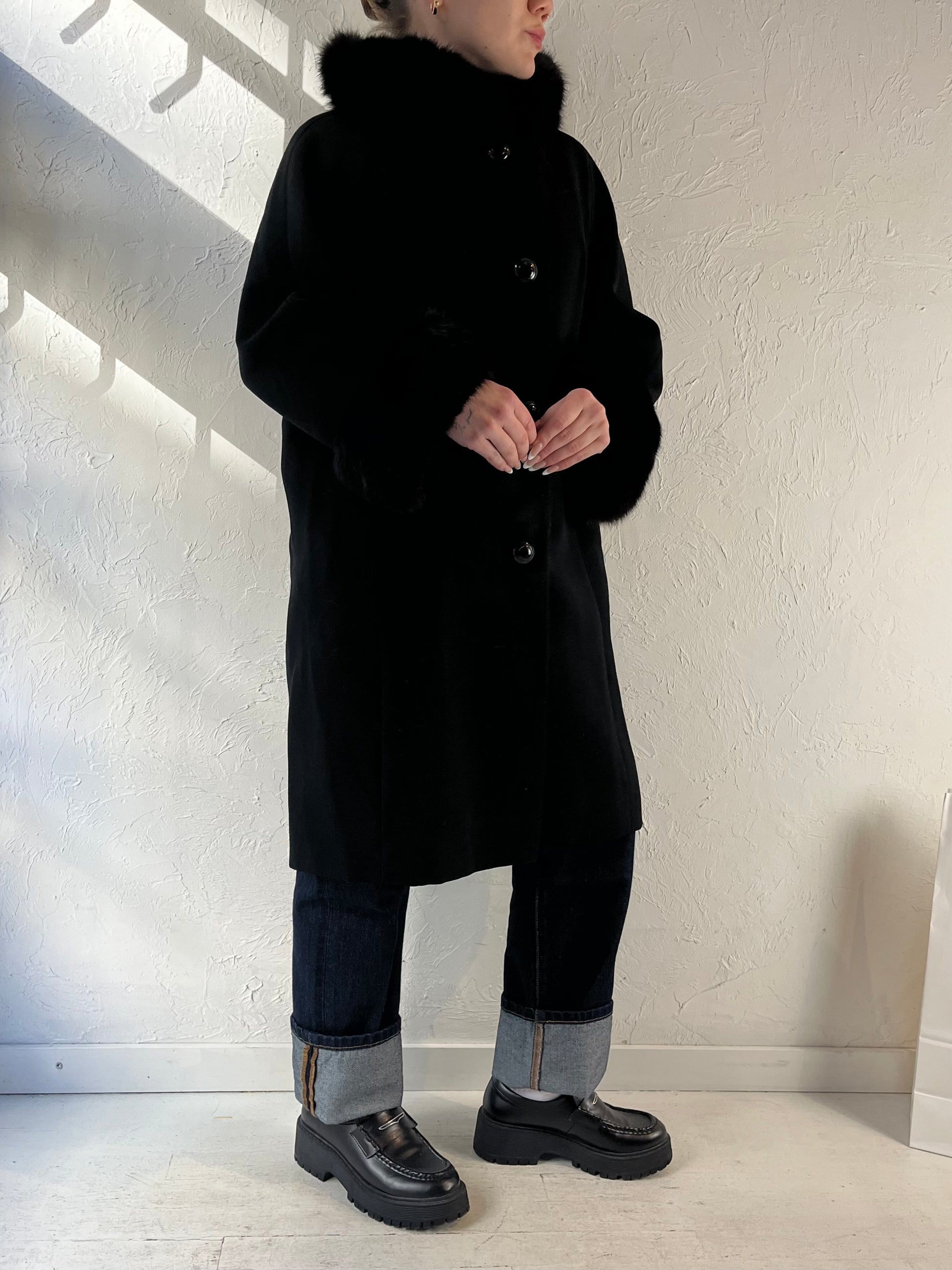 80s ‘Louis Manley’ Black Wool Coat / Union Made / Small