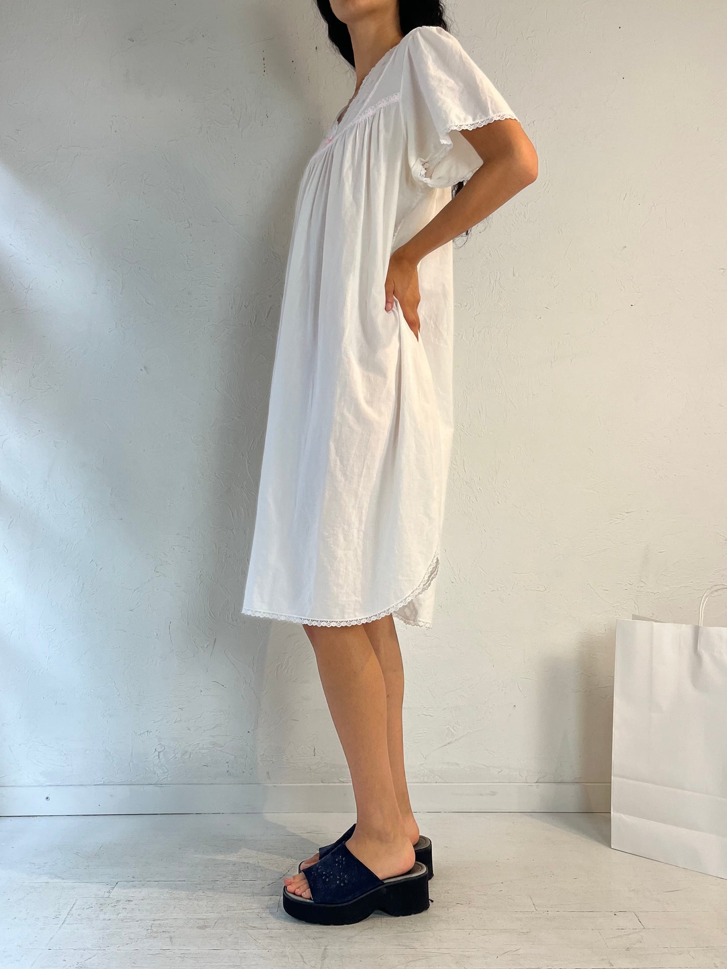 Y2k 'Velrose' White Cotton Night Dress / XL