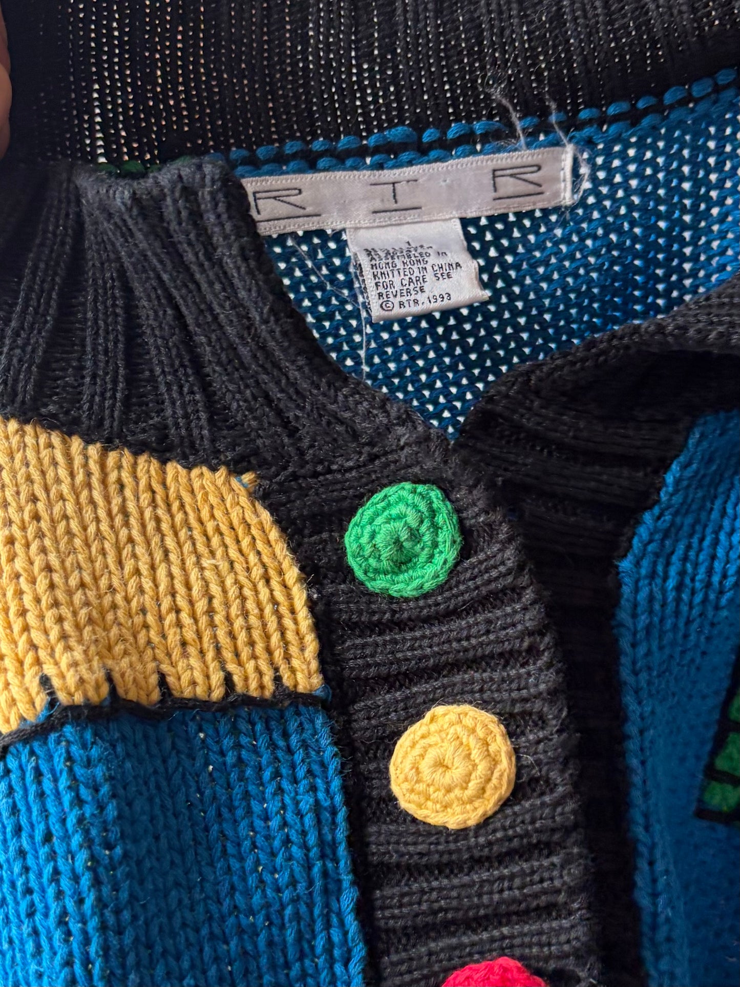 90s 'RIR' Color Block Cotton Sweater / Small