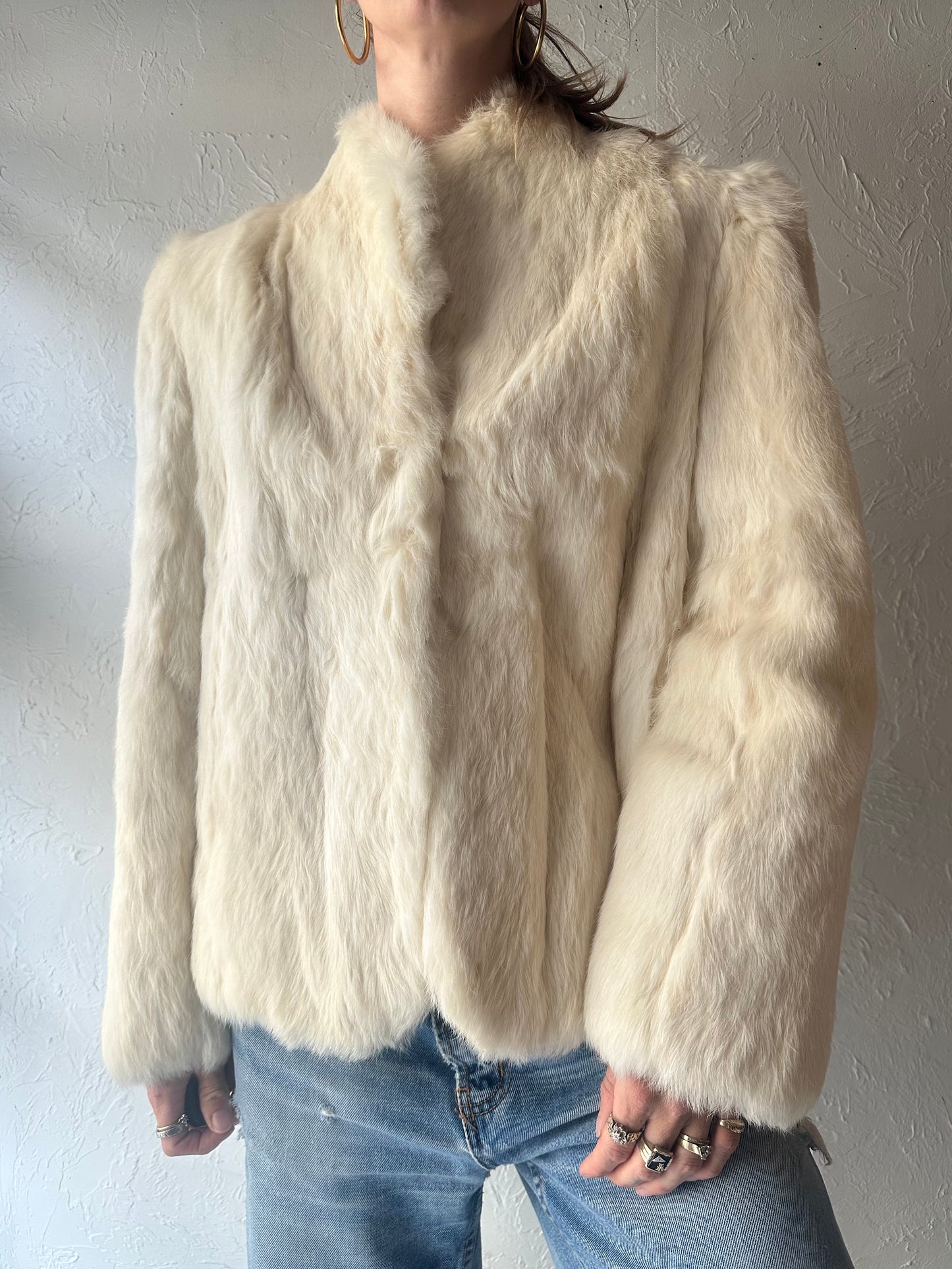Vintage White Rabbit Fur Jacket / Medium - Large