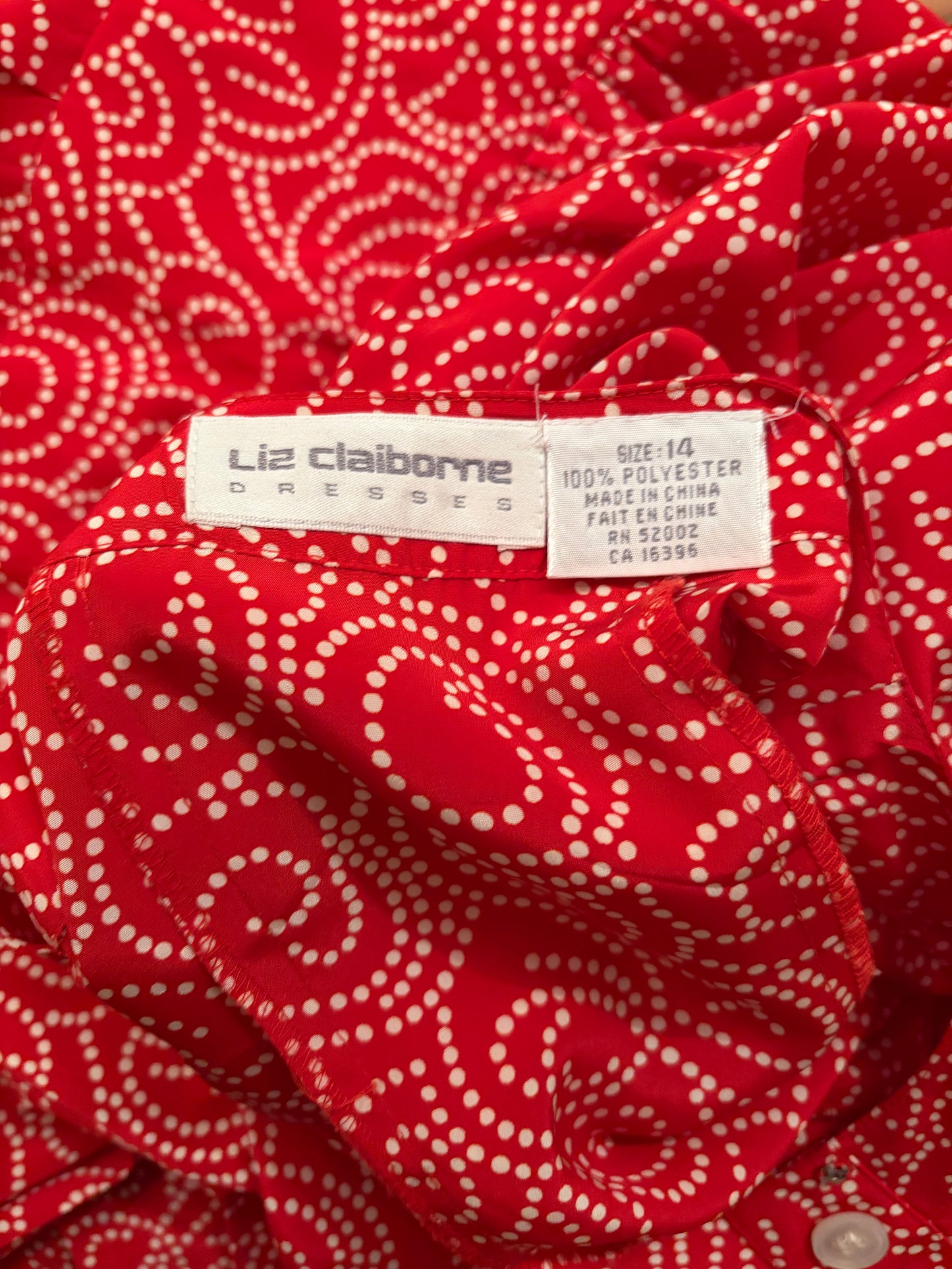 90s 'Liz Clairborne' Red Patterned Office Wear Summer Shirt Dress / Large