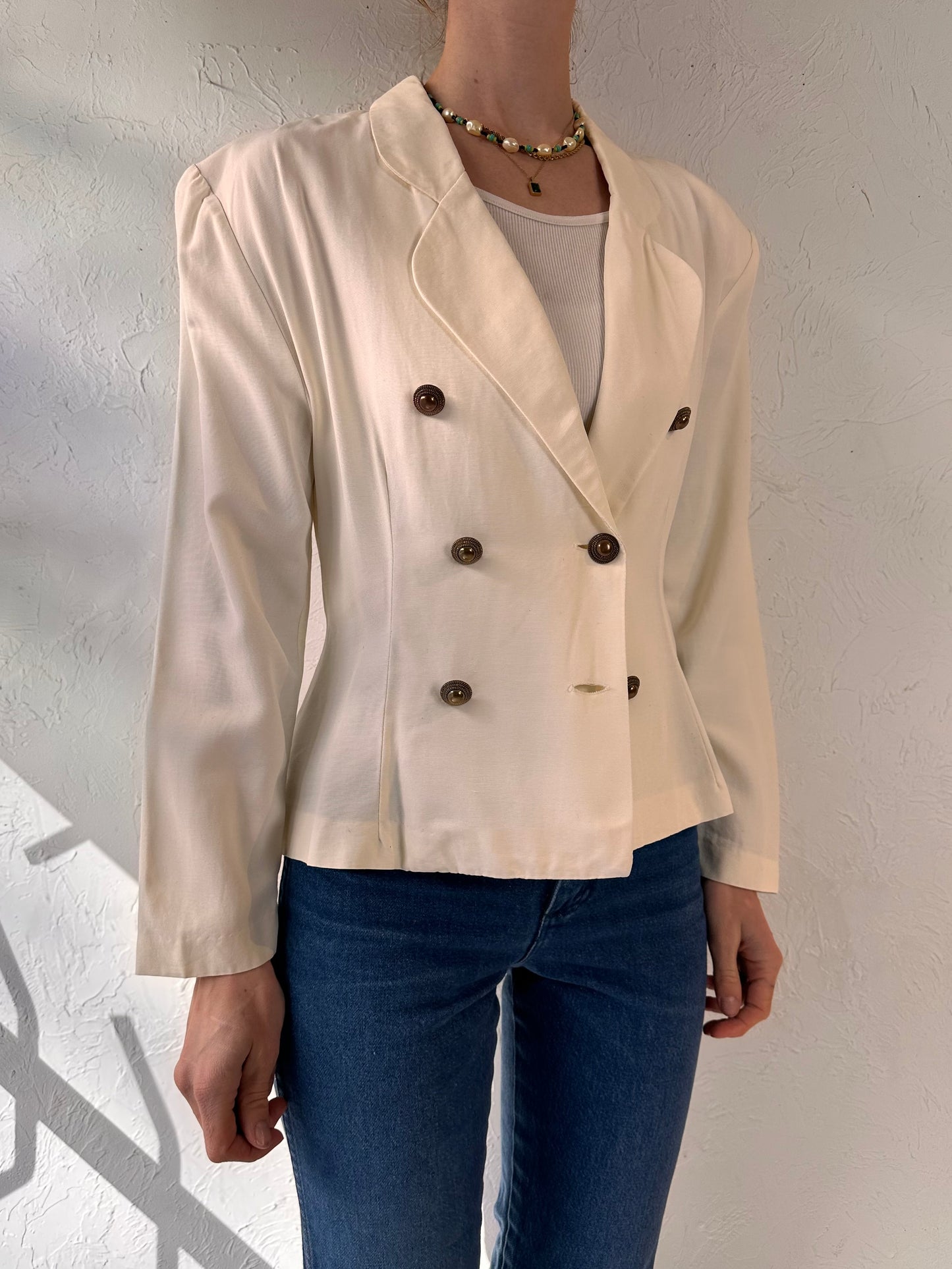80s 'UXL' White Double Breasted Top / Medium - Large