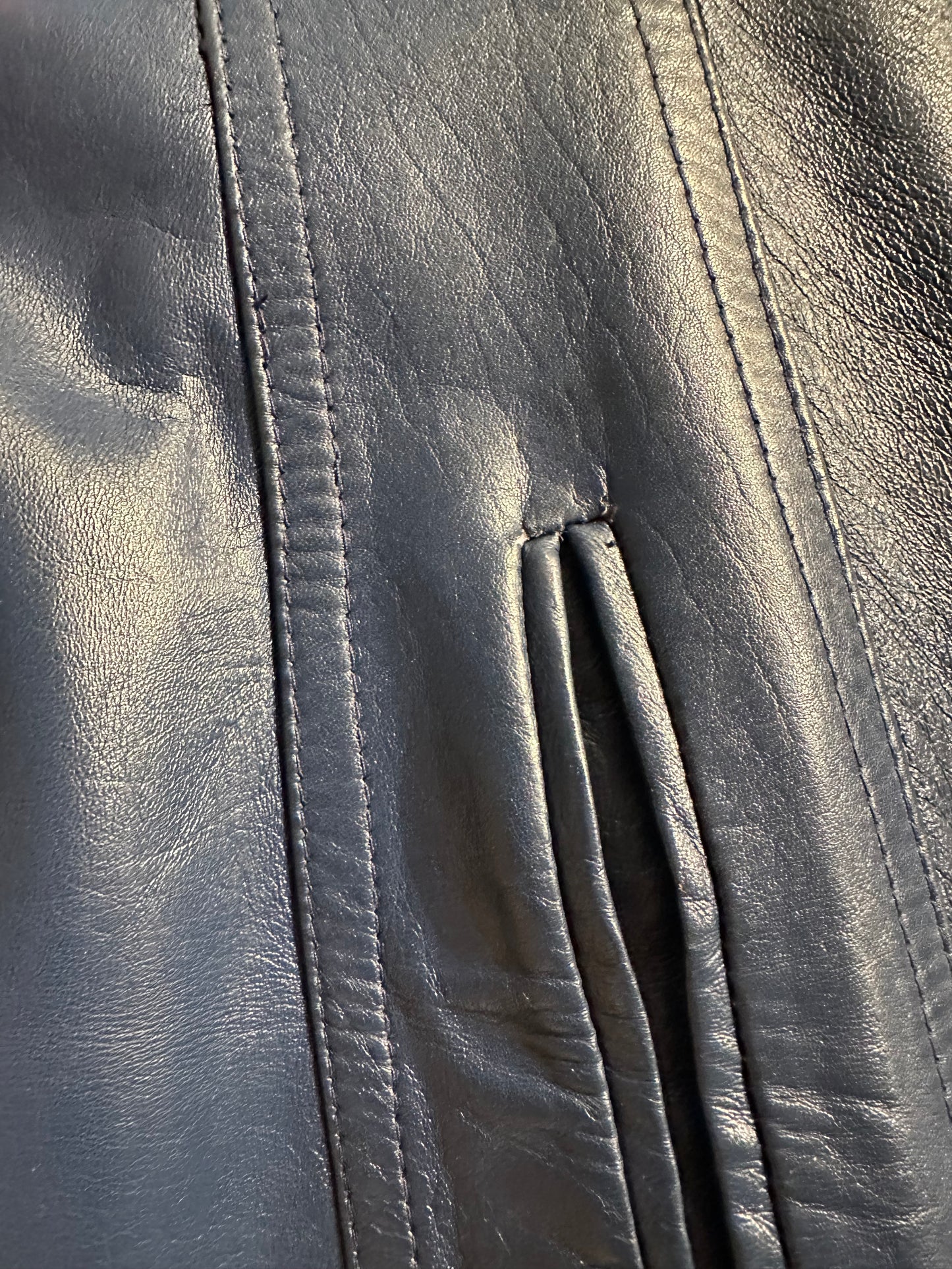 70s ‘Leather Factory’ Blue Leather Trench Coat / Medium