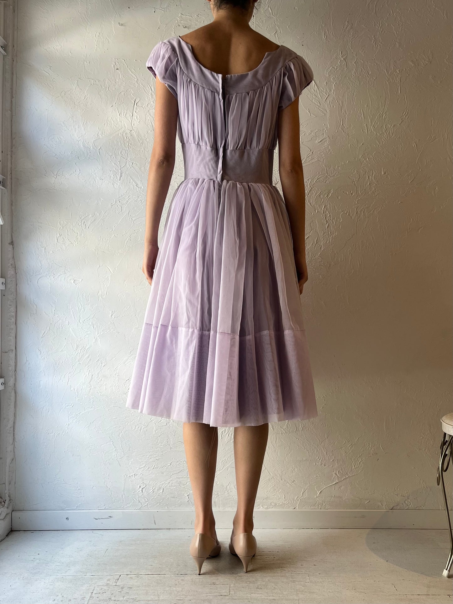50s Handmade Purple Formal Prom Dress / Vintage 1950s Retro Party Dress / Medium