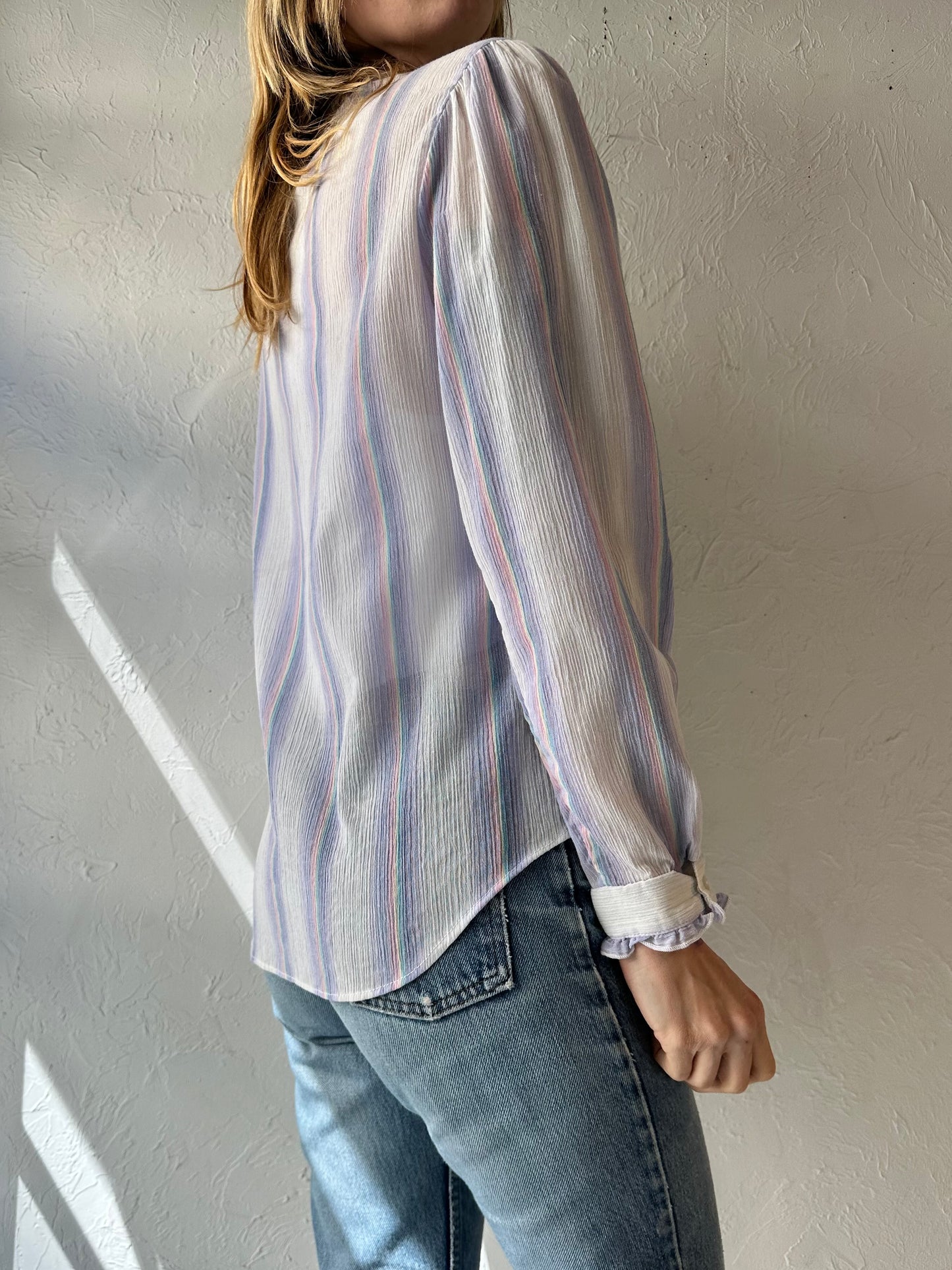 70s 'Freedom' Purple Striped Western Blouse / Medium