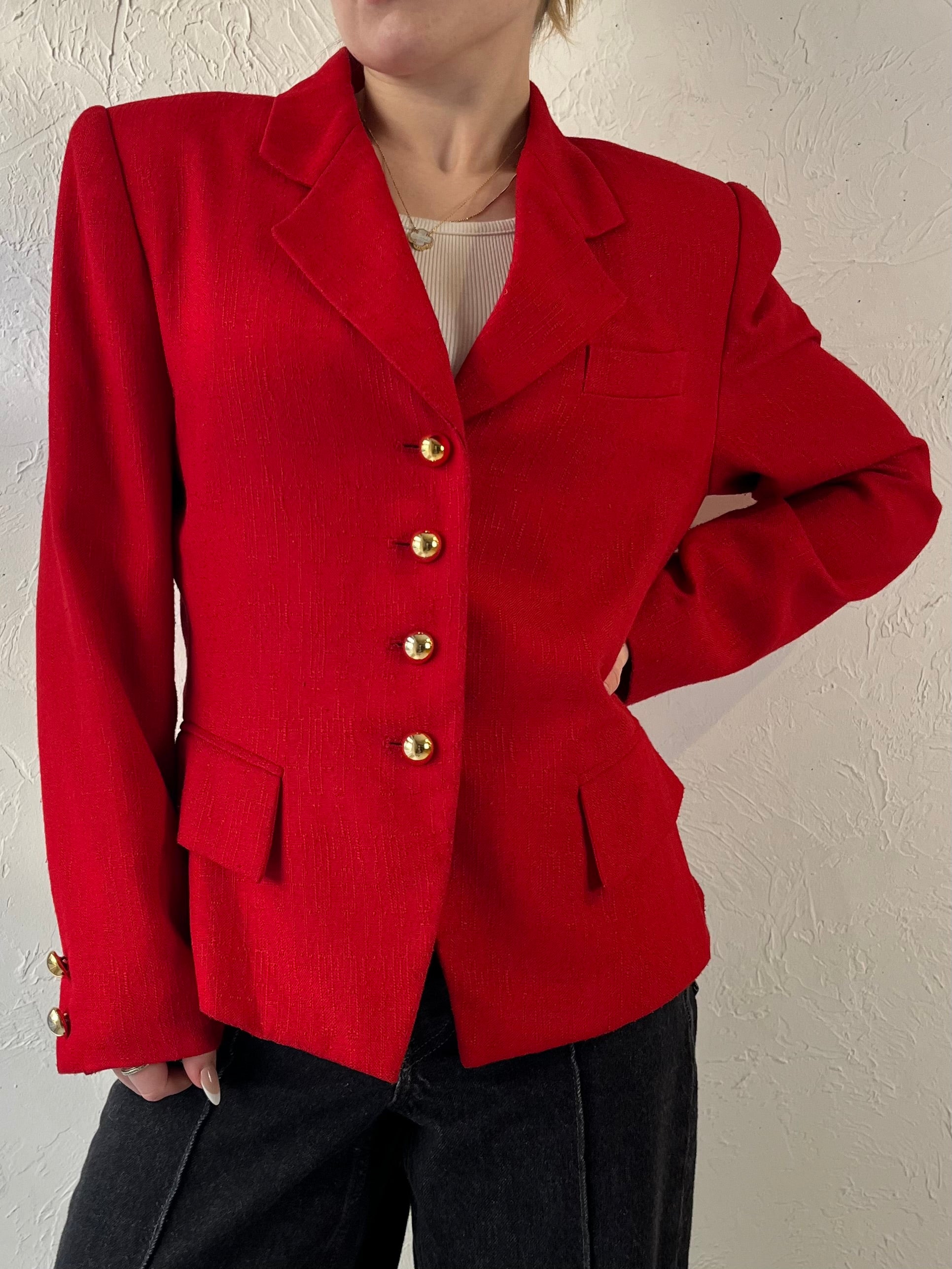 90s 'Kasper' Red Blazer Jacket / Small