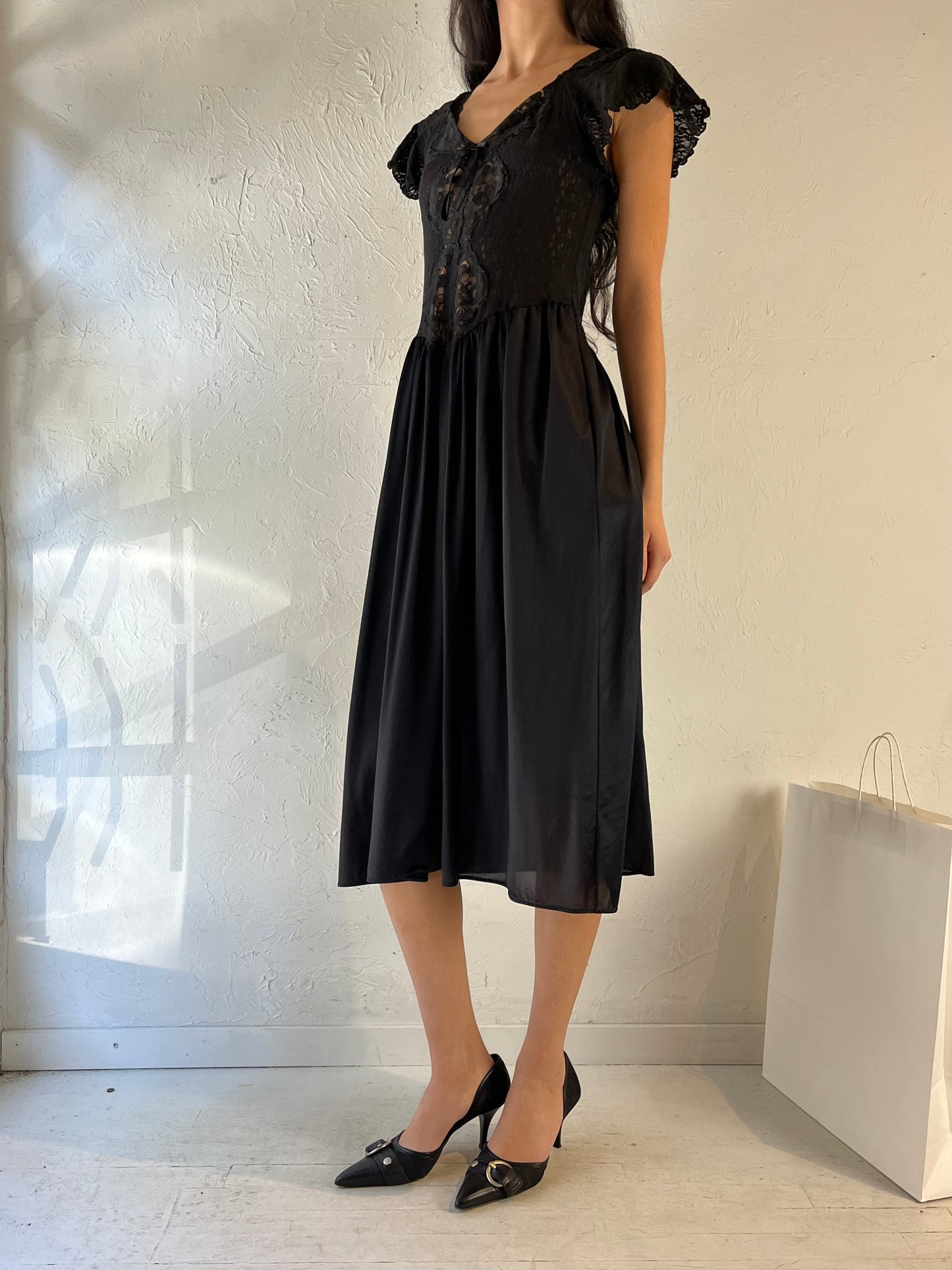 90s ‘Cinema’ Black Lacey Dress / Medium