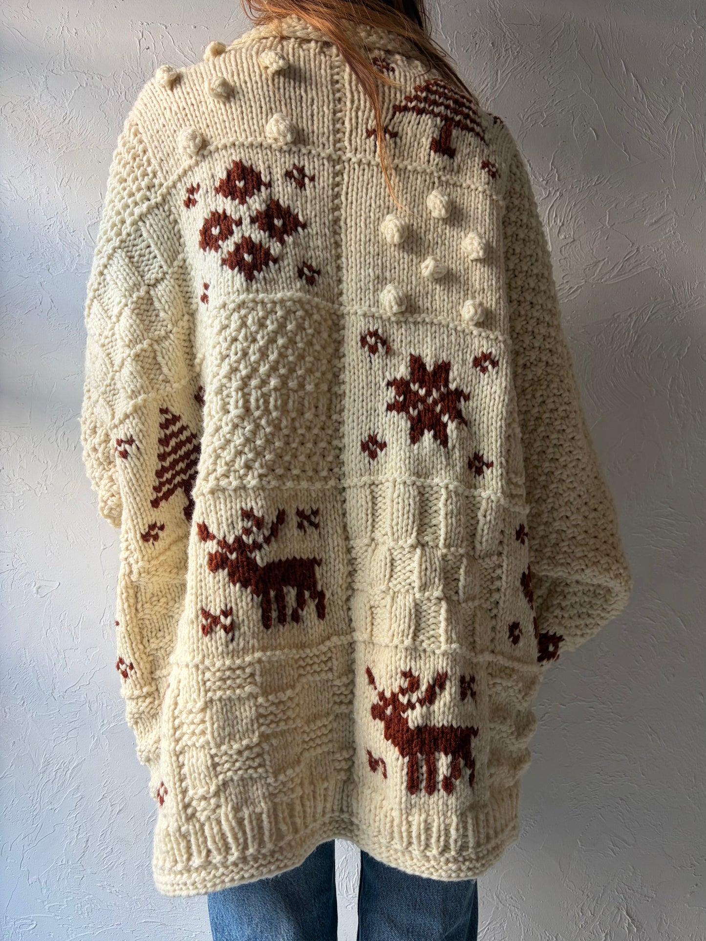 Vinage Hand Knit Chunky Wool Reindeer Sweater / XL