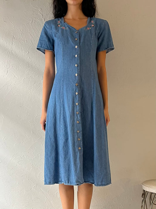 90s 'Cleo' Denim Maxi Dress / Small