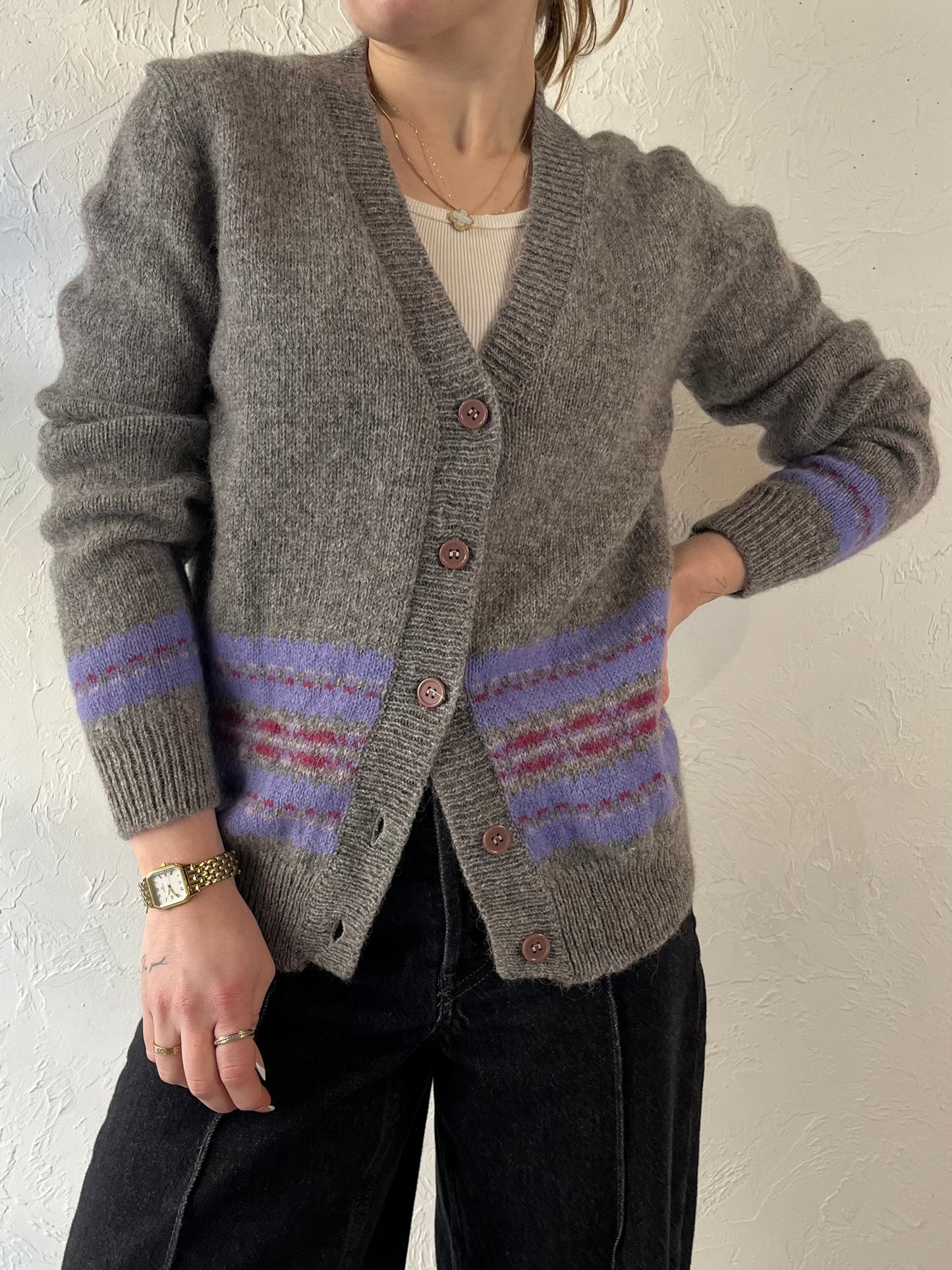 90s 'Maggie' Gray Wool Cardigan Sweater / Medium