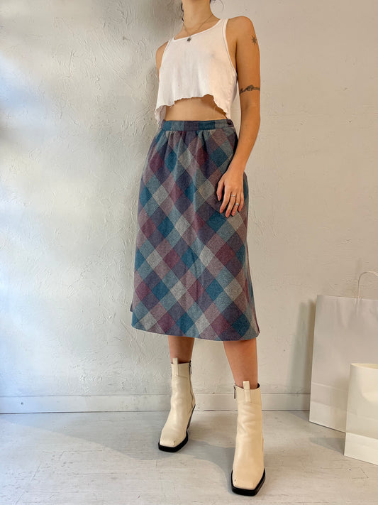 90s 'Beaujolais' Plaid Midi Skirt / Small