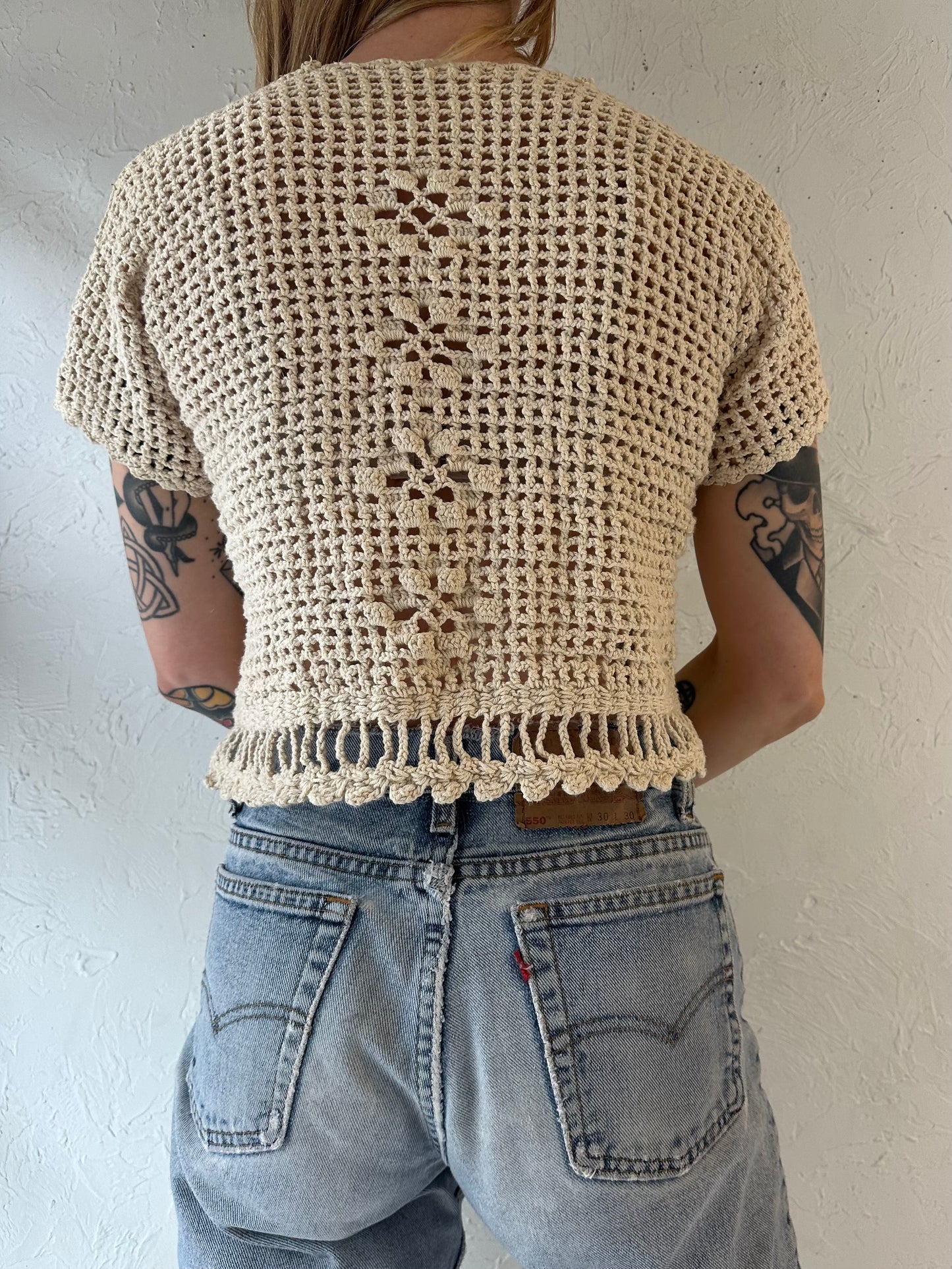 90s Crochet Button Up Top / Small