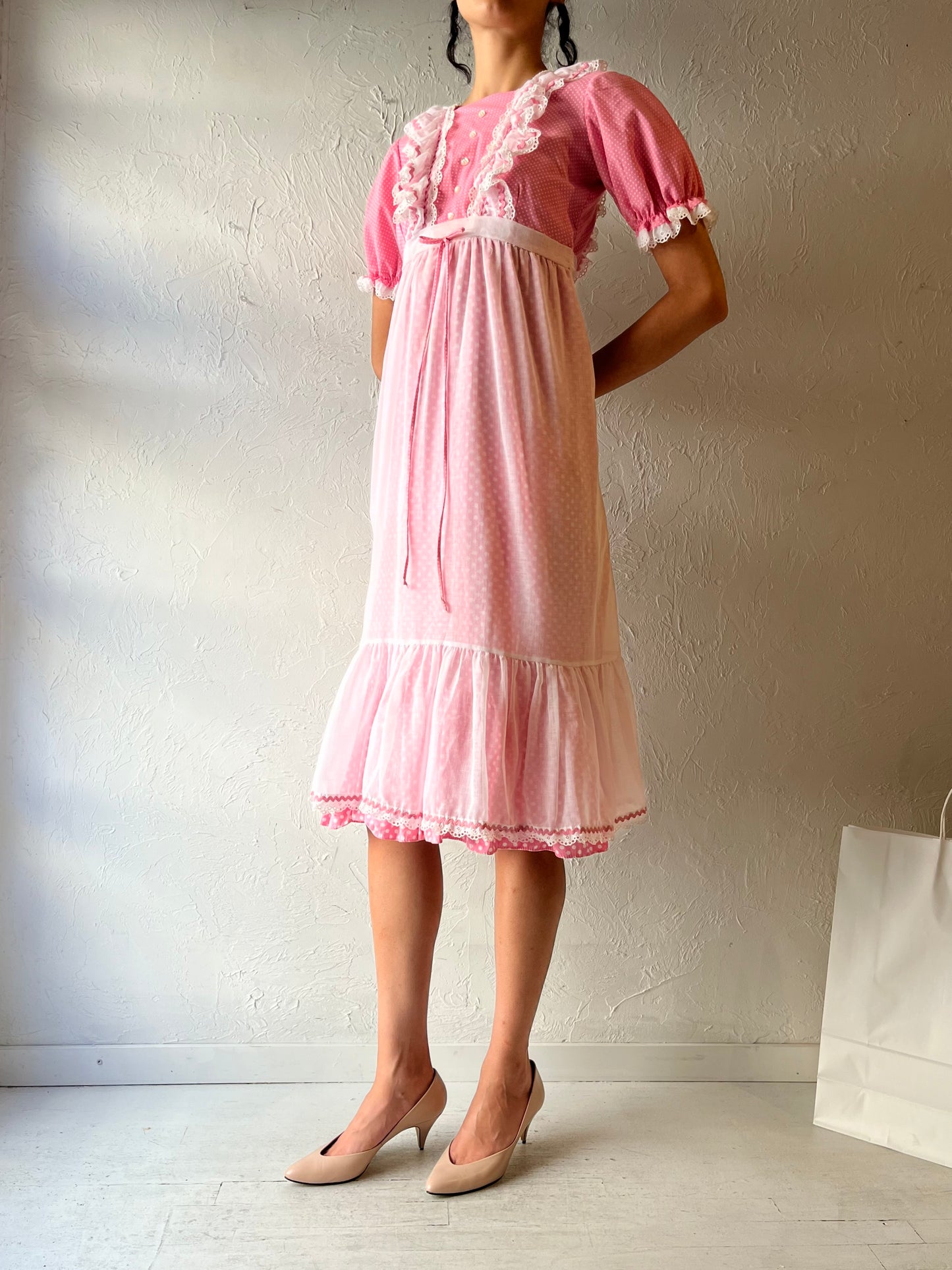 70s ‘Genway’ Pink Puff Sleeve Dress / Small