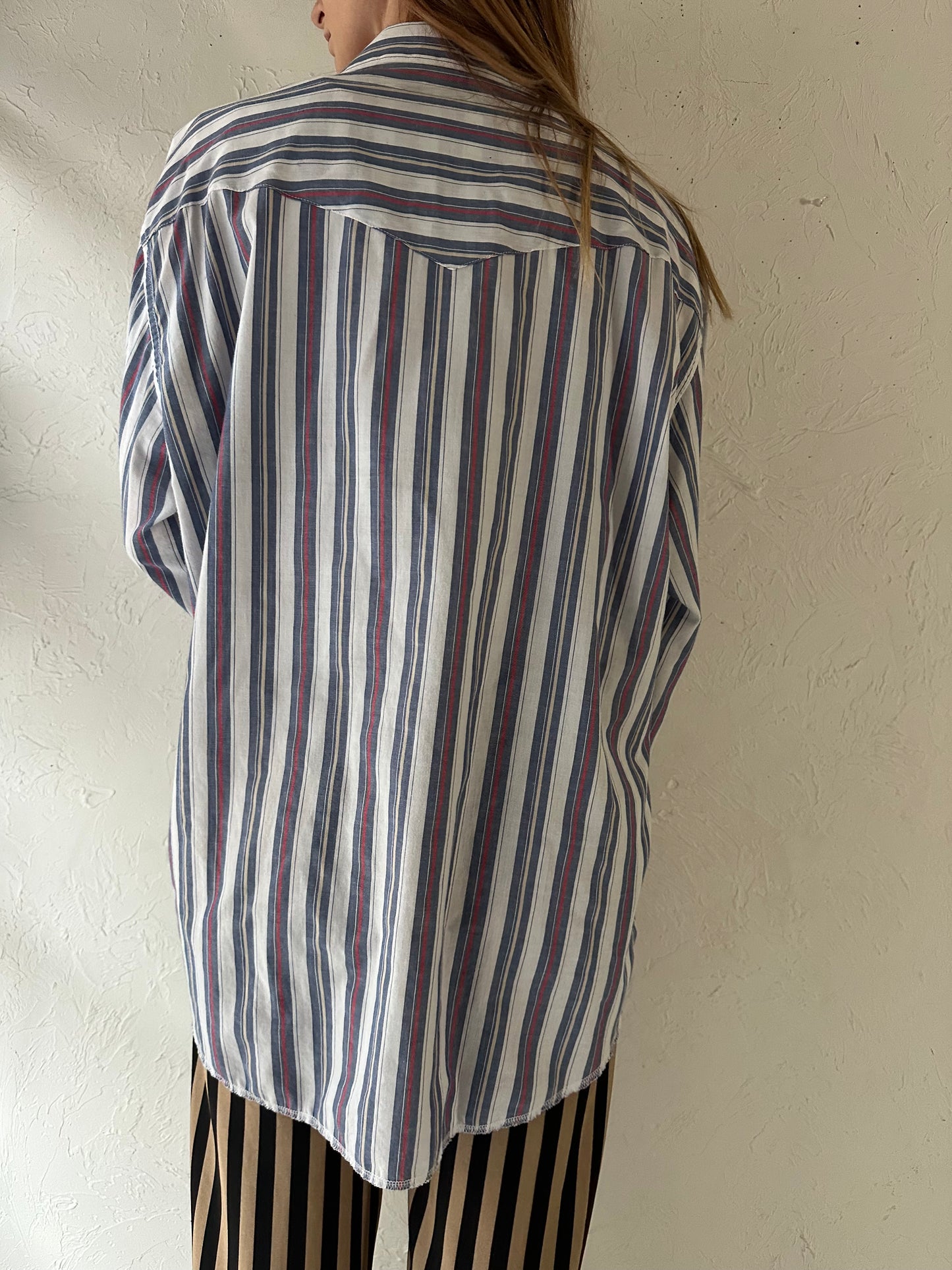 Y2k 'Wrangler' Striped Pearl Snap Shirt / Large