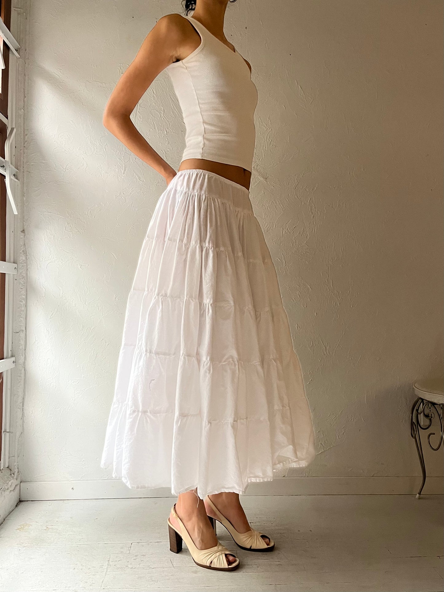 Vintage White Tiered Skirt / Small
