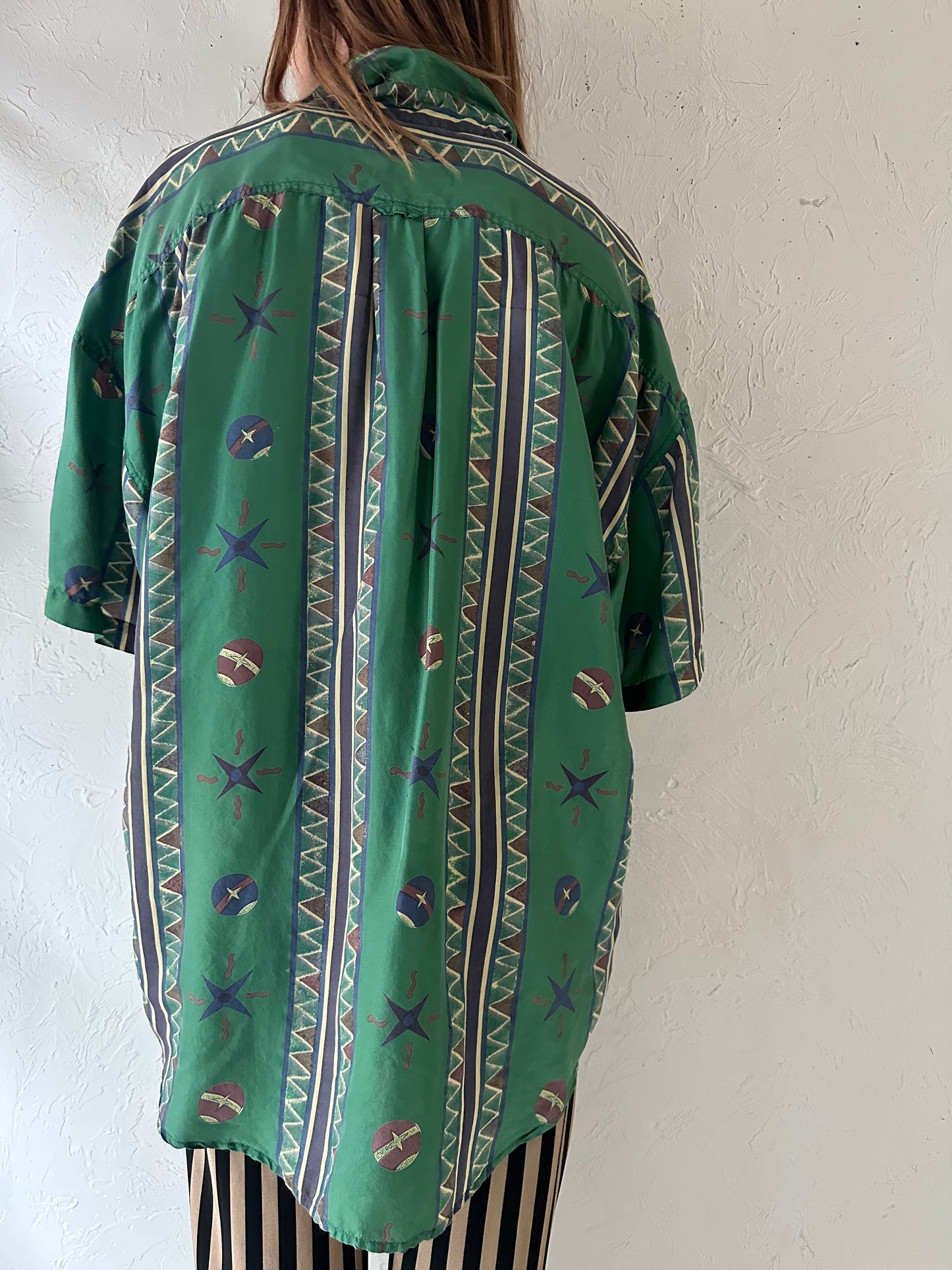 90s ‘Canary Island’ Silk Shirt / XL