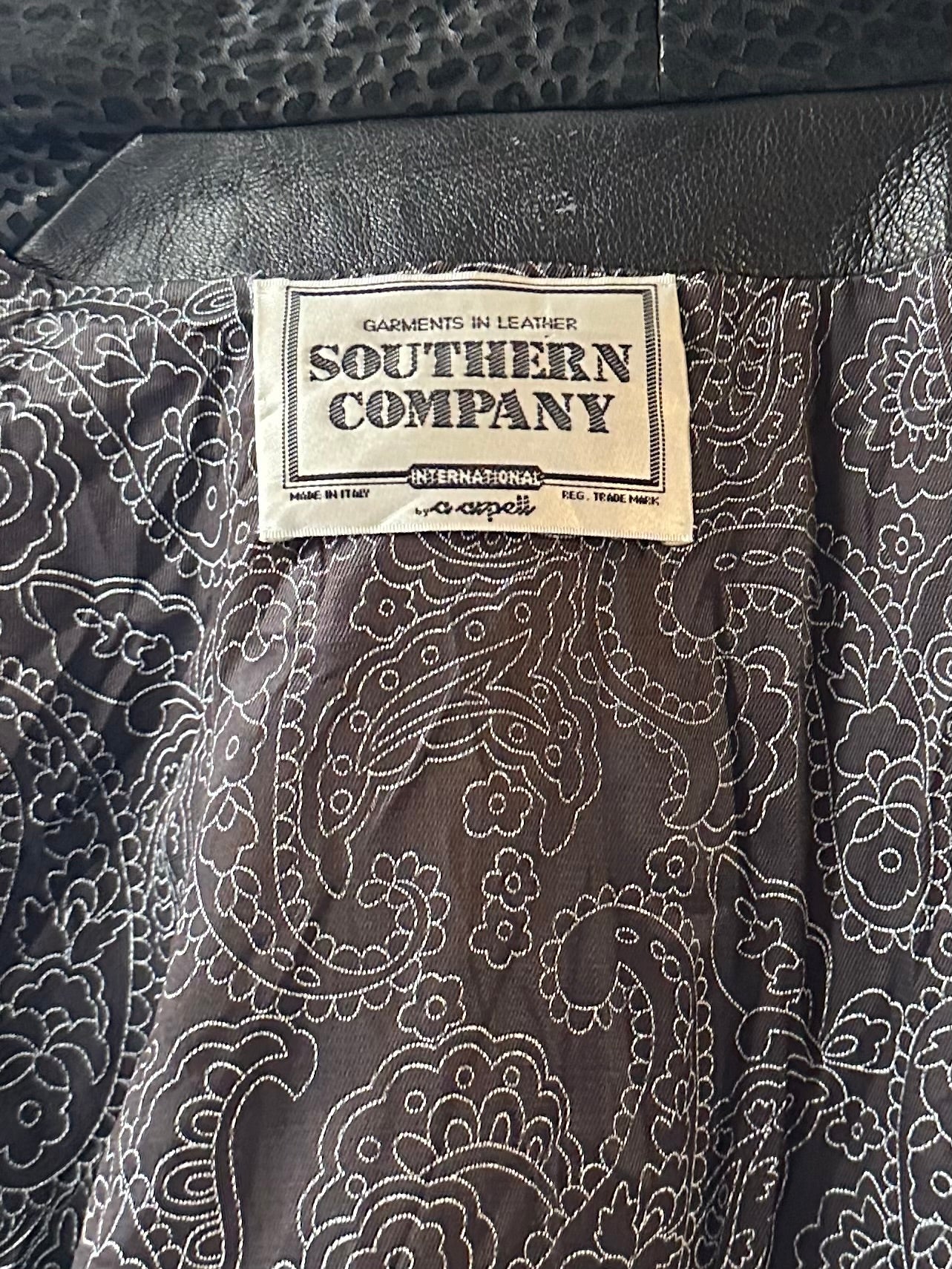 80s 'Southern Company' Black Leather Jacket / Medium