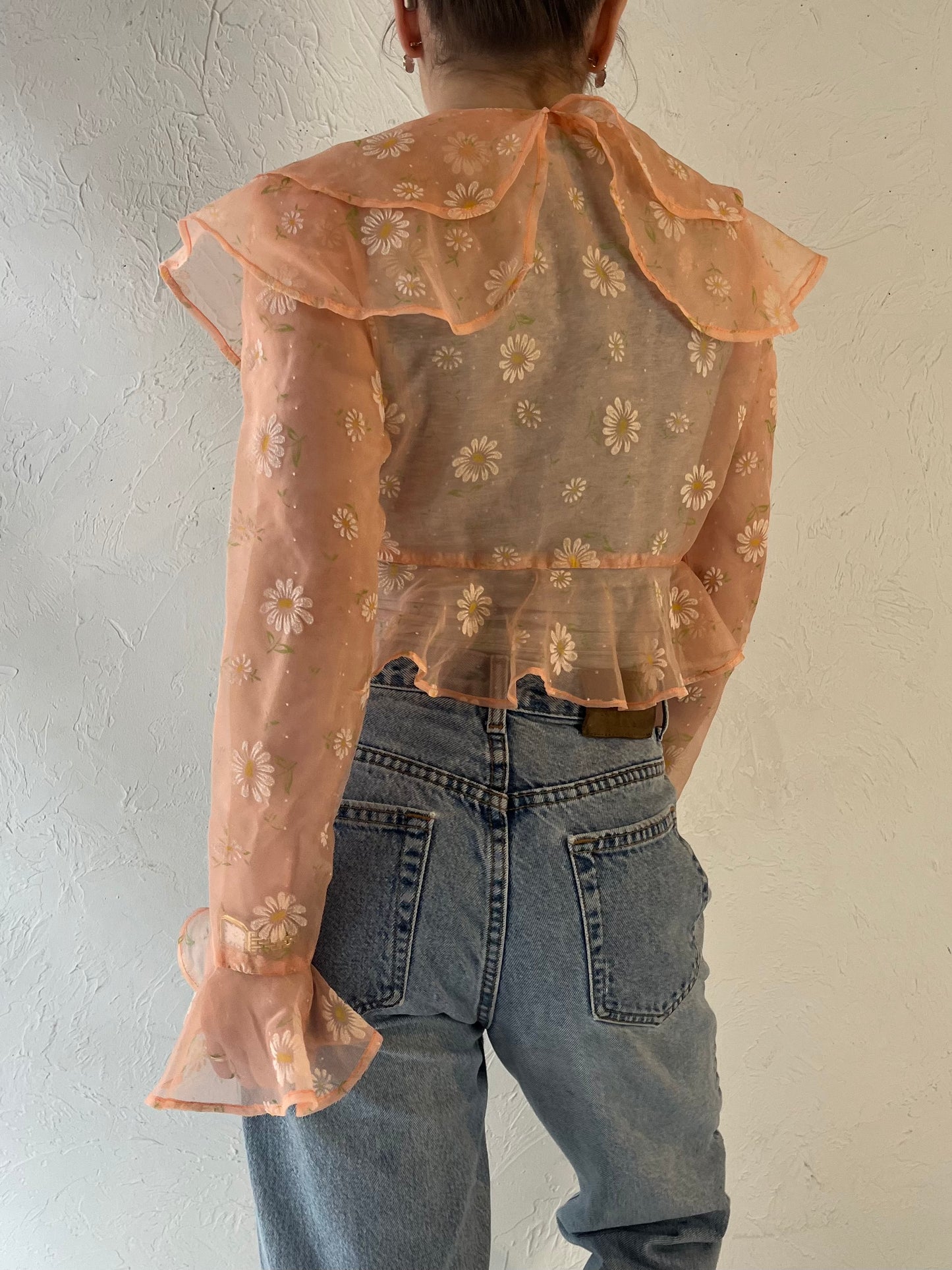 70s Handmade Mesh Peachy Blouse / Small