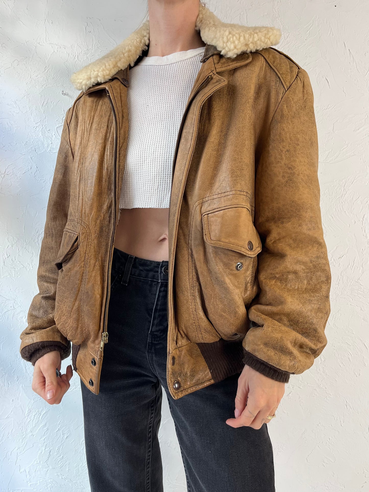 Y2k 'Reed' Brown Leather Flight Jacket / Medium