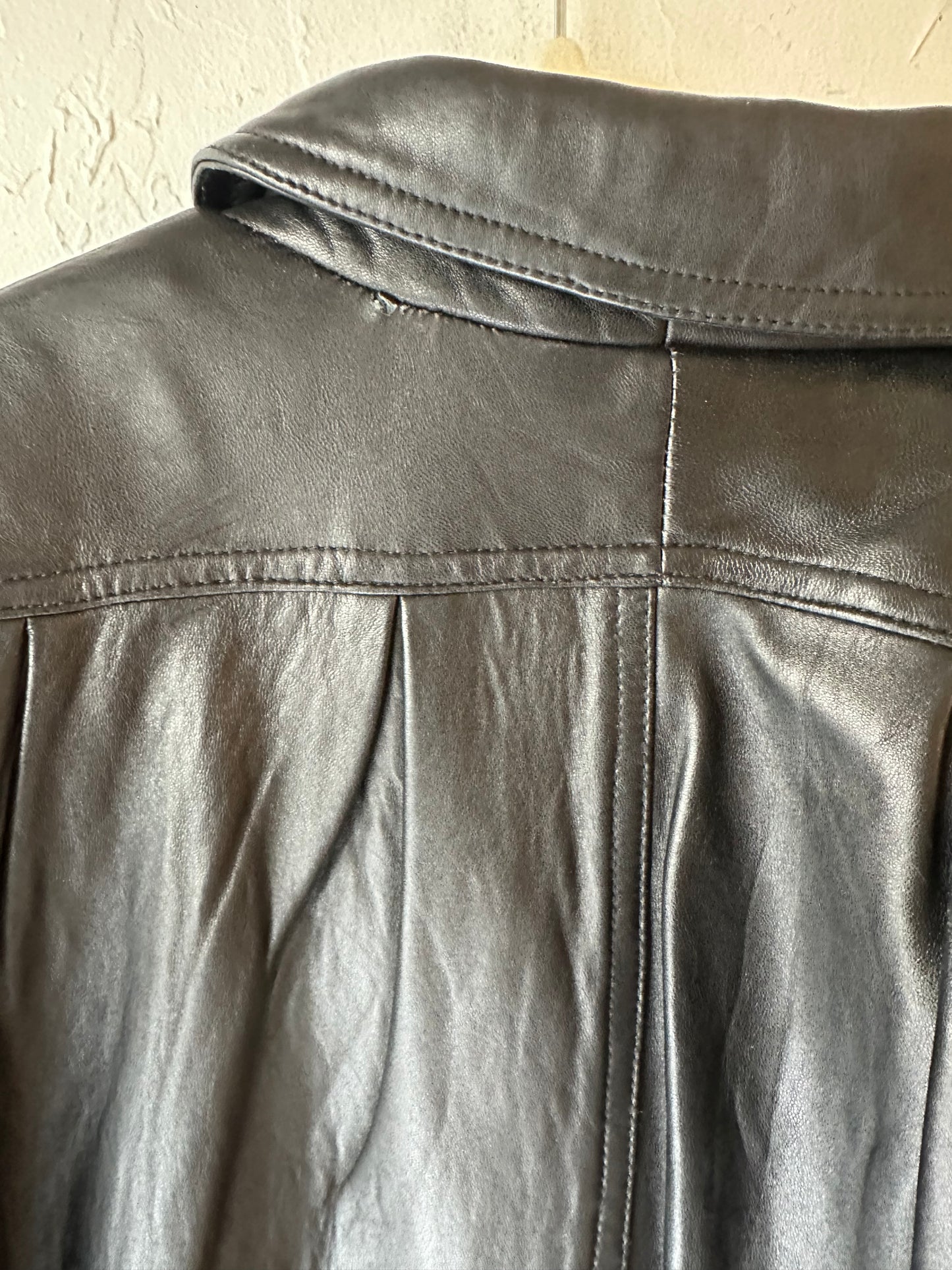 90s Black Leather Coat / Small