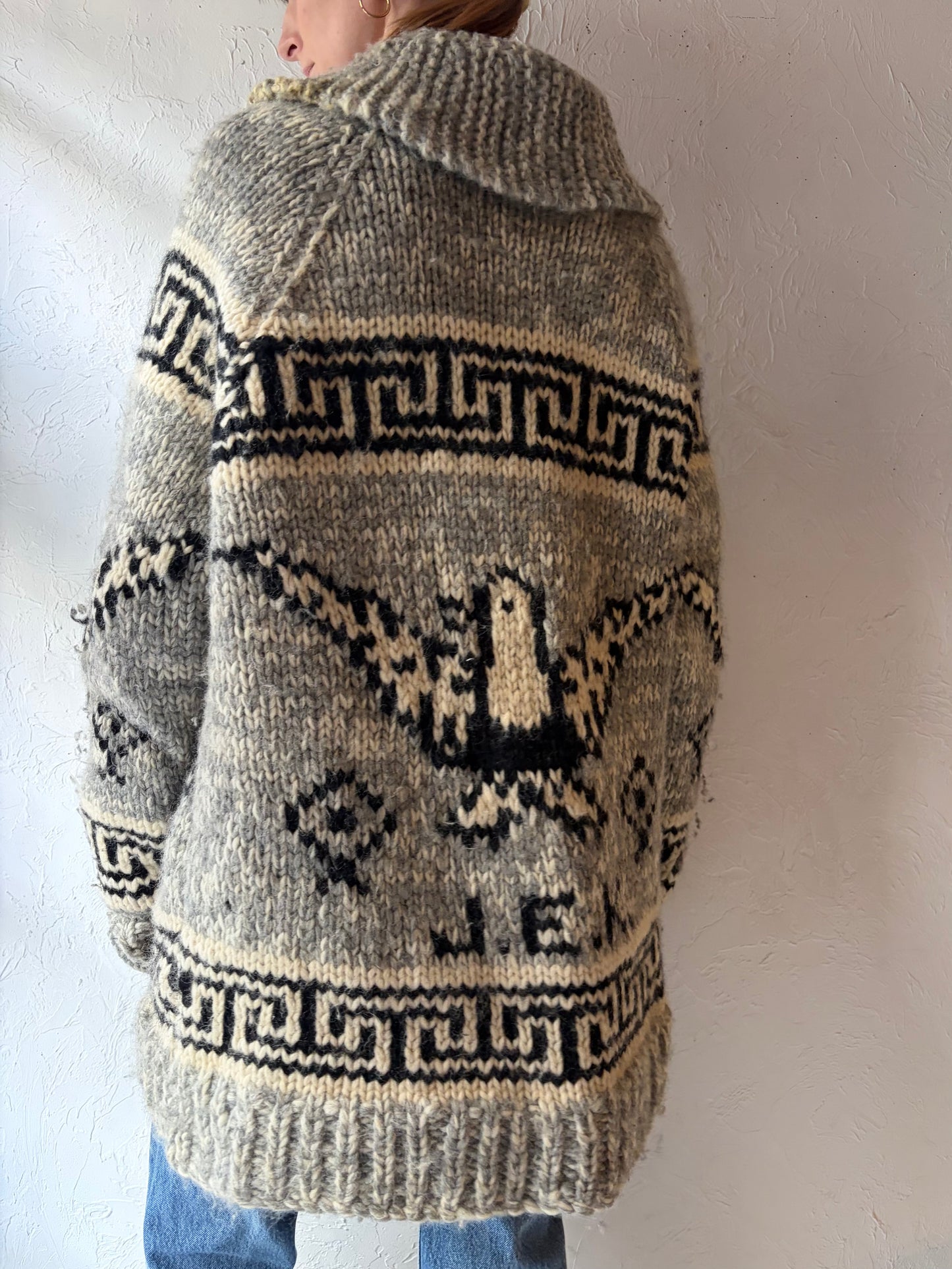 Vintage Hand Knit Wool Eagle Sweater / XL
