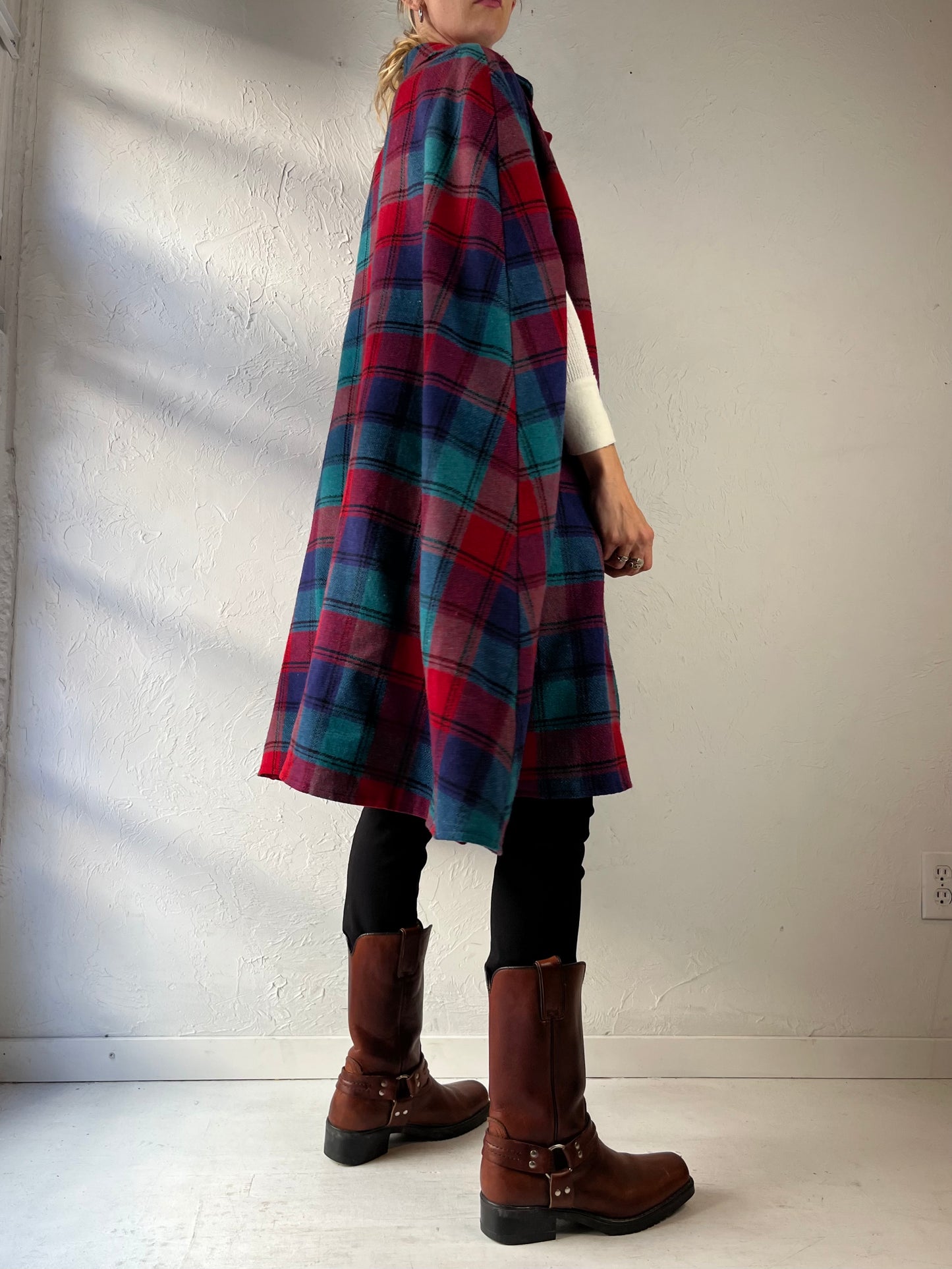 Vintage Classic Plaid Poncho / One Size