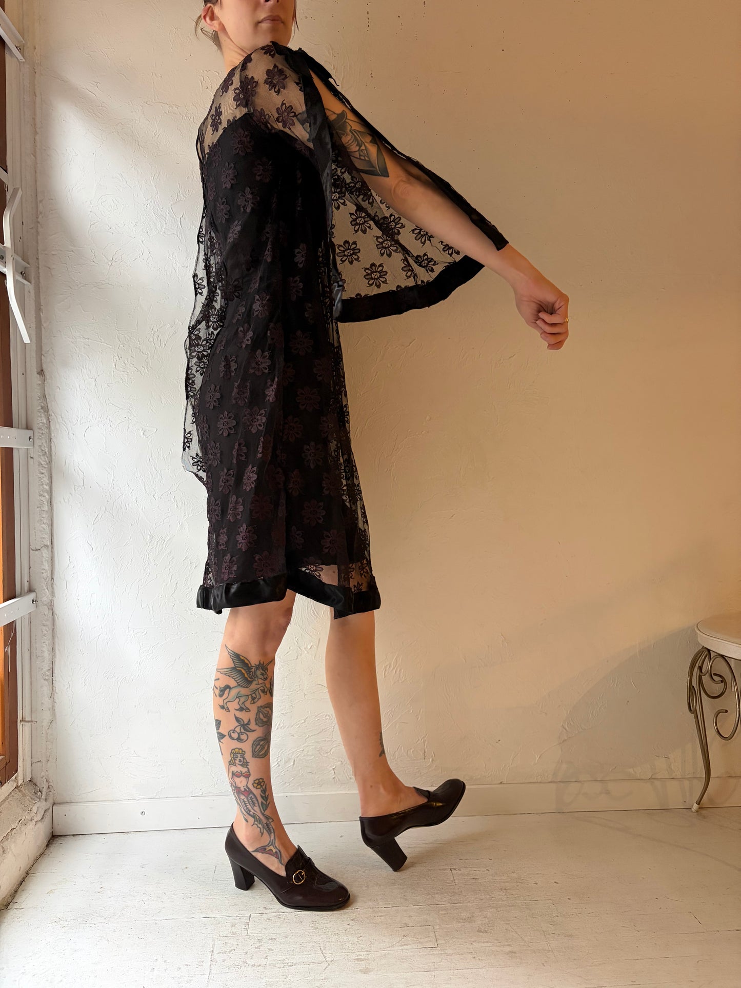 60s Black Lace Dress / Small