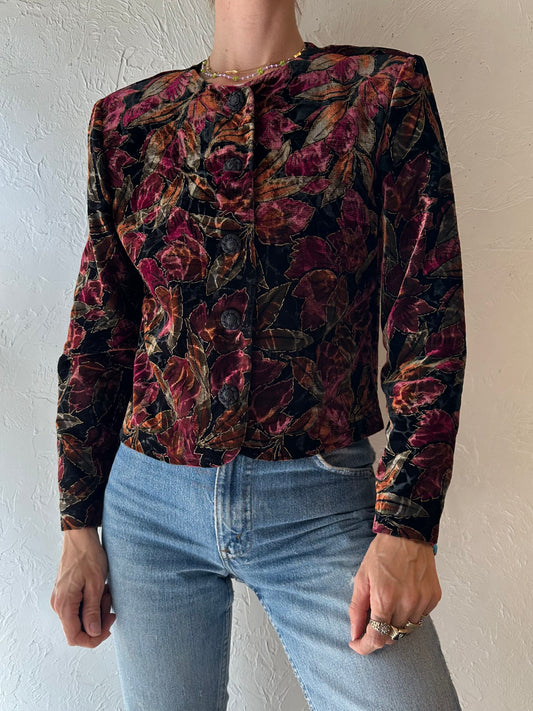 90s 'Norton McNaughton' Velvet Floral Jacket / Medium