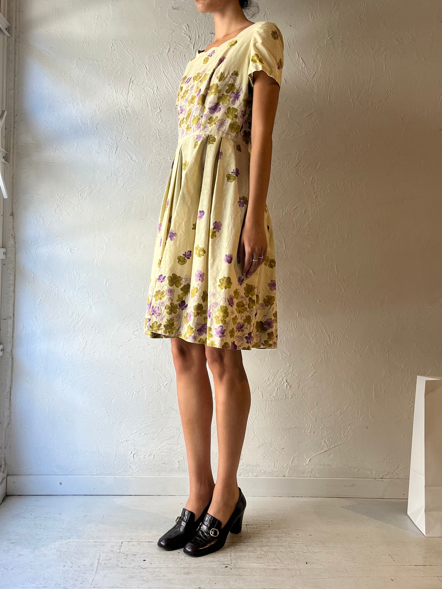 60s Handmade Floral Mini Dress / Medium