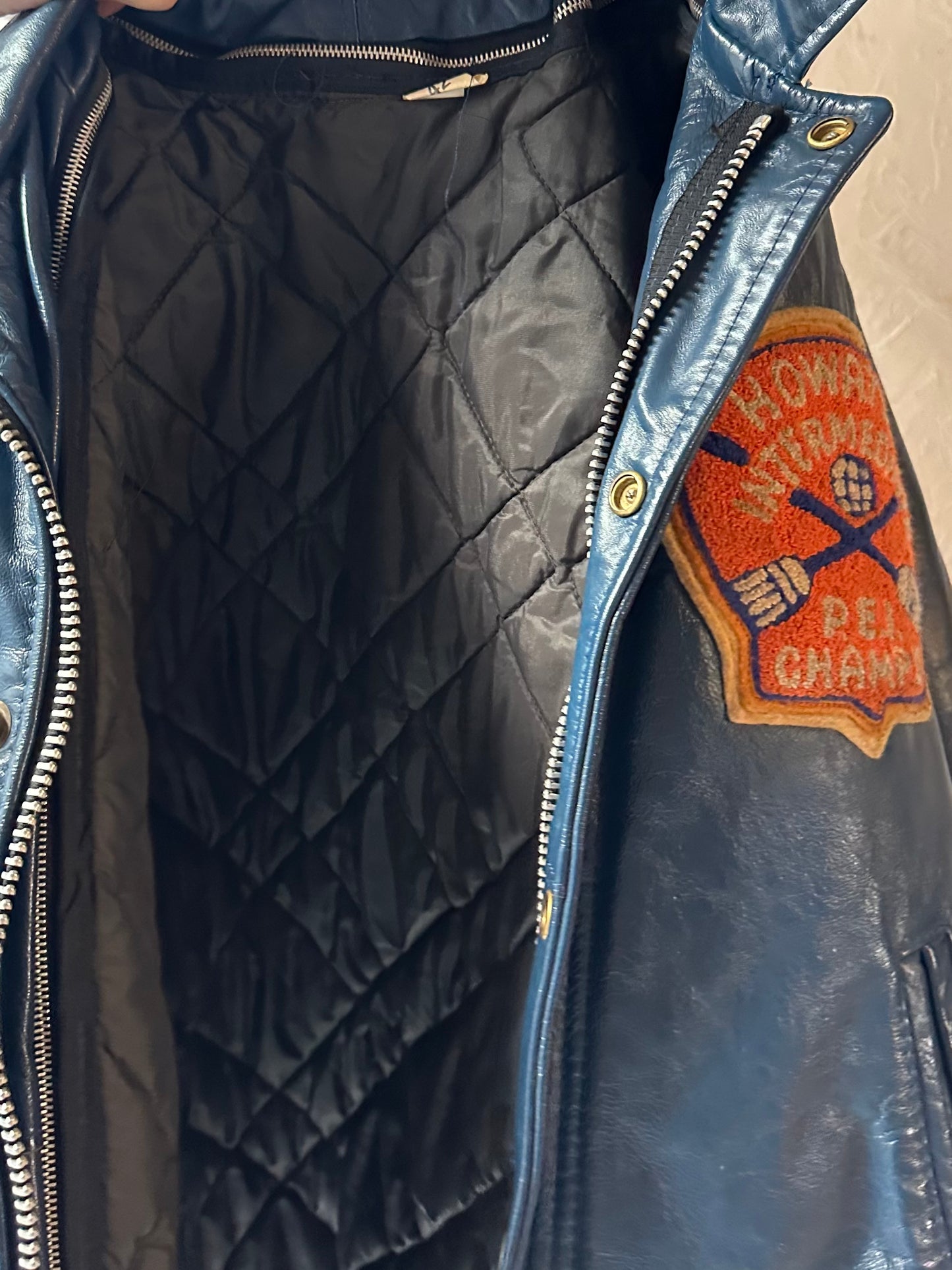 Vintage Heavy Duty Blue Leather PEI Curling Jacket / Large