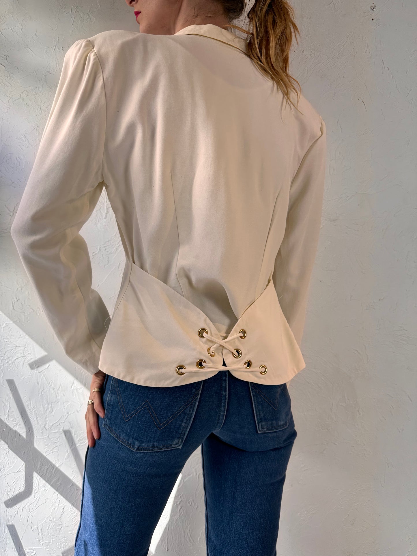 80s 'UXL' White Double Breasted Top / Medium - Large