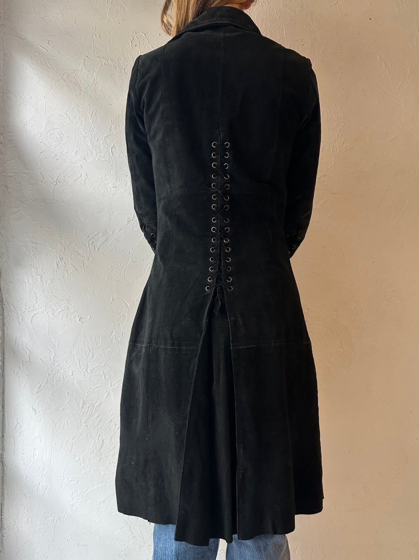 'La Mode Super' Black Suede Trench Coat / Small