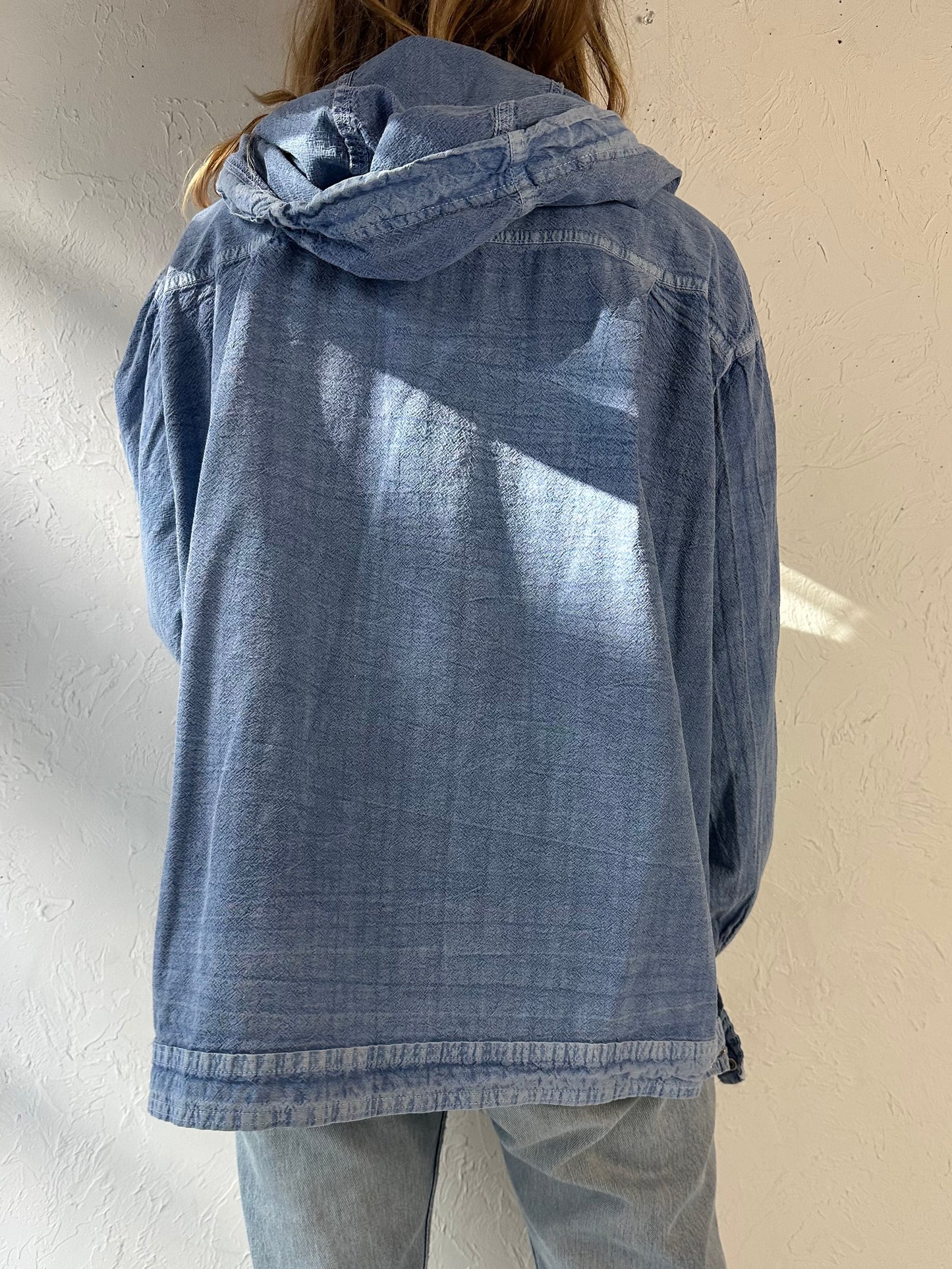 90s ‘Ezze Wear’ Blue Hooded Cotton Jacket / Large