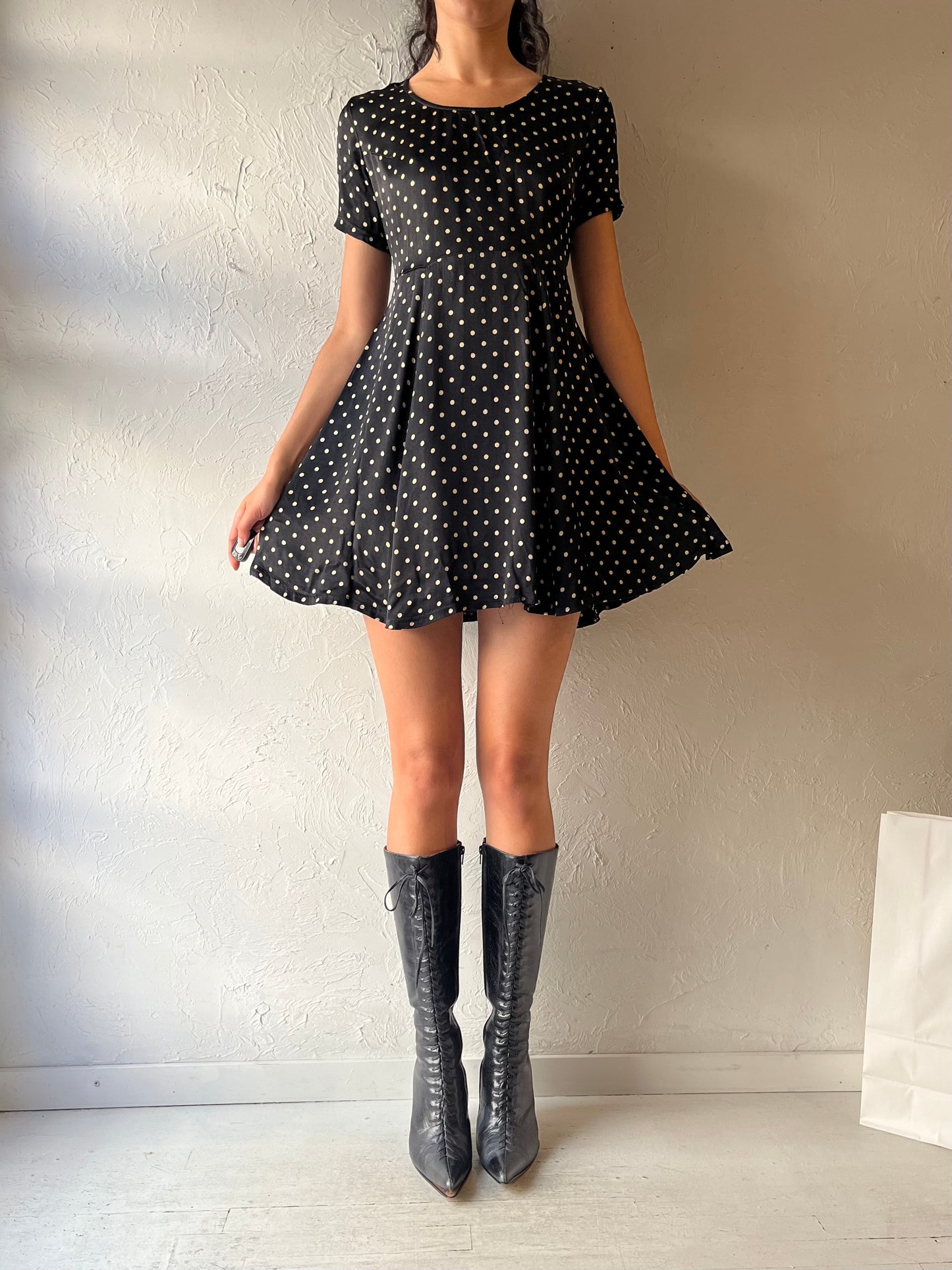 Y2k 'Betsey Johnson' Black Polka Dot Mini Dress / Small