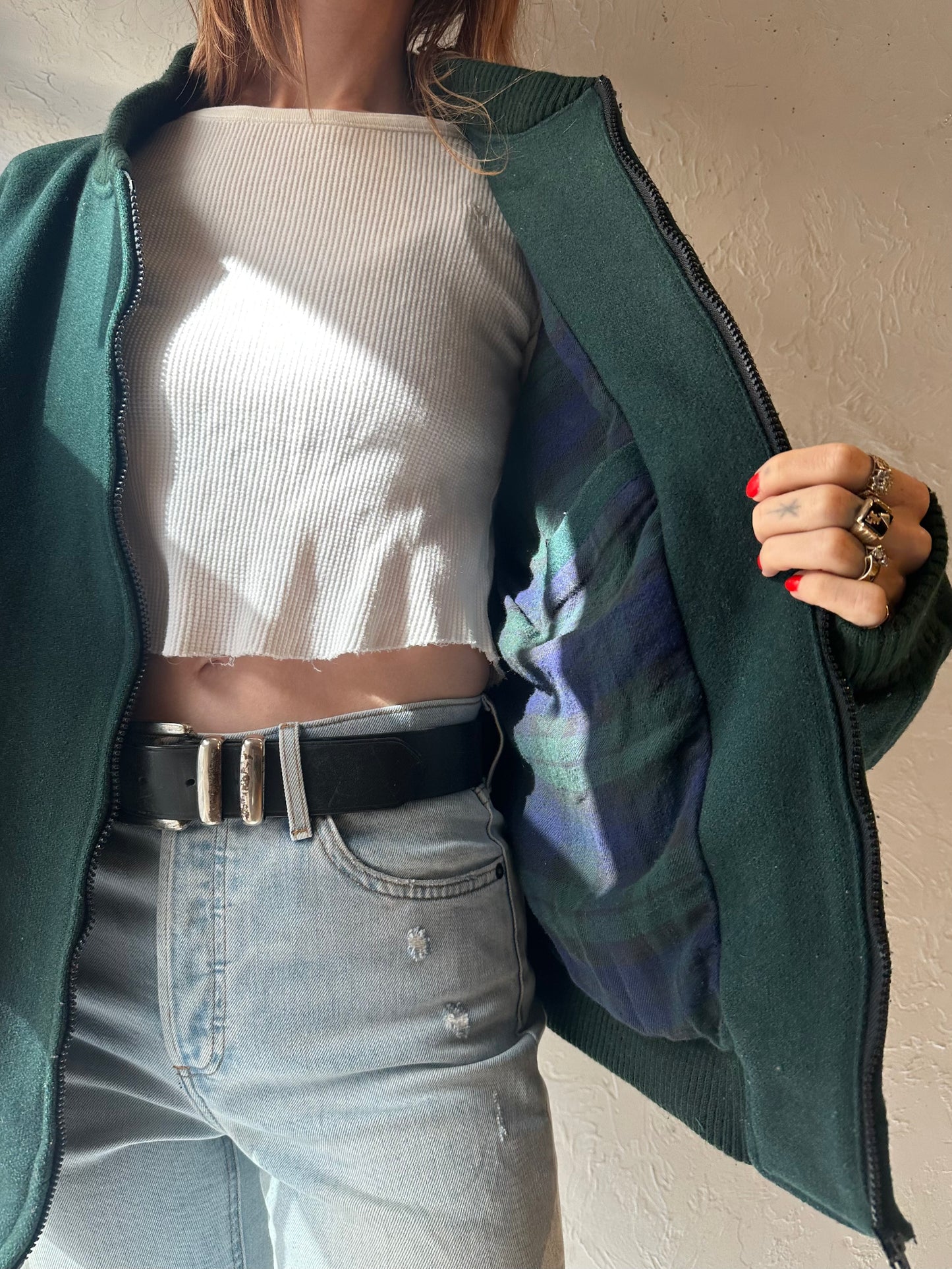 80s 'Eddie Bauer' Green Wool Bomber Jacket / Large