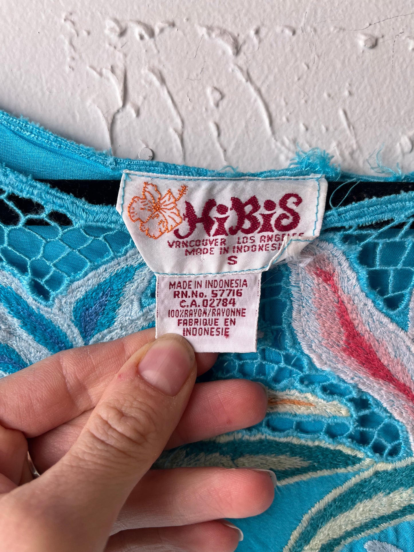 70s ‘Hibis’ Blue Crochet Jumpsuit / Small