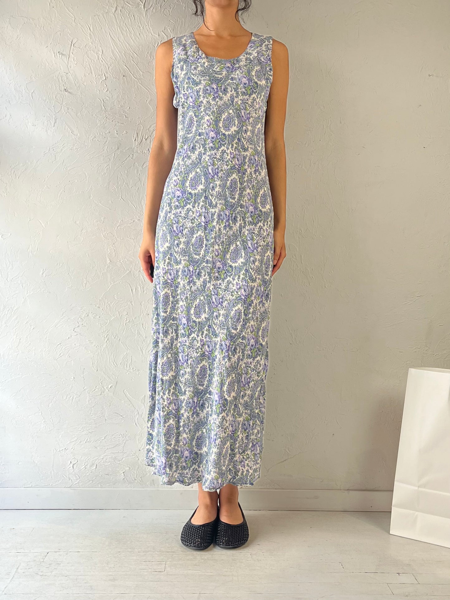 90s ‘April Cornell’ Blue Paisley Dress / XL