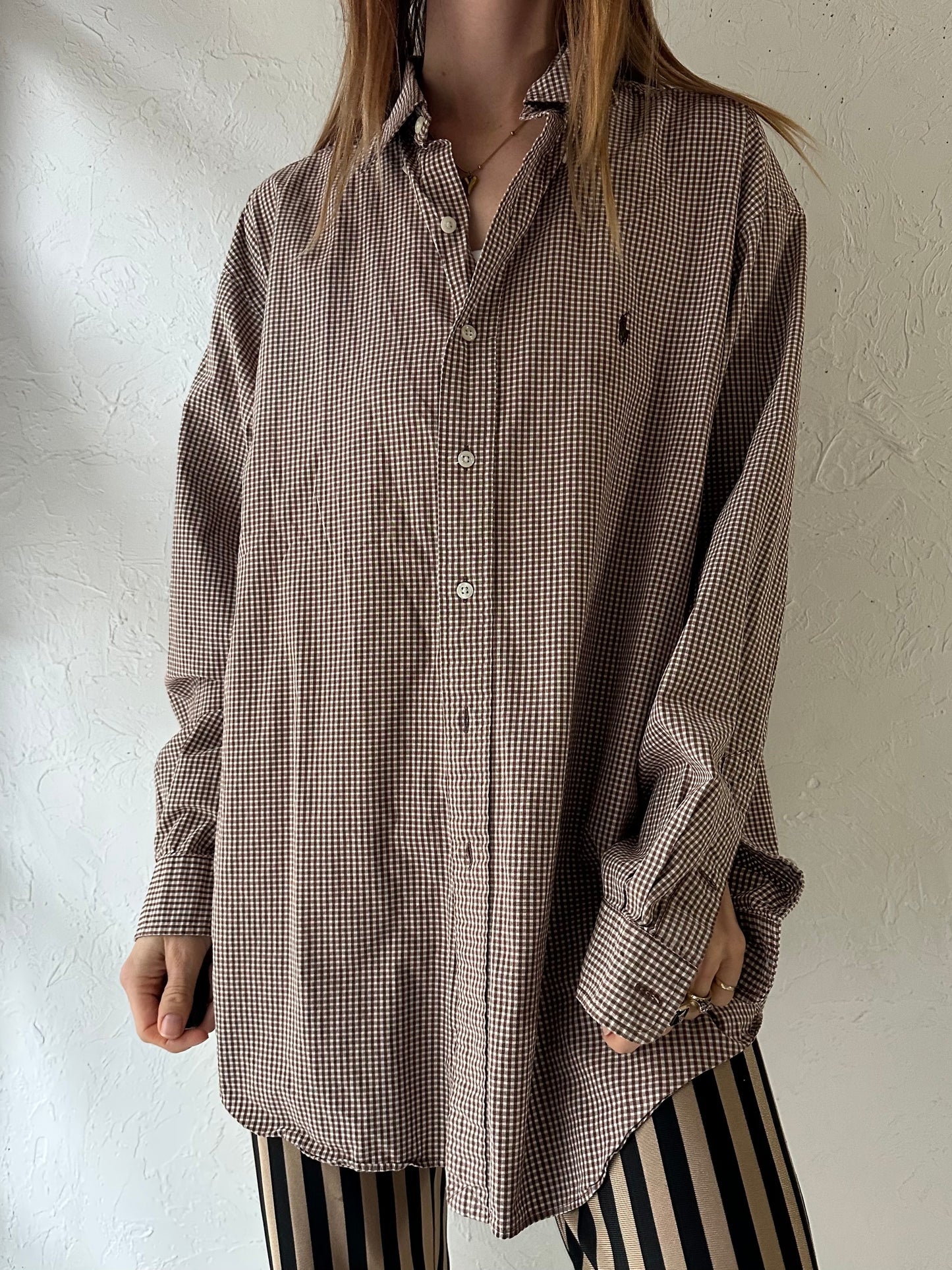 Y2k 'Ralph Lauren' Brown Plaid Button up Shirt / Large