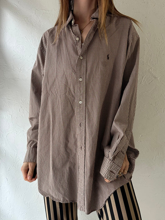 Y2k 'Ralph Lauren' Brown Plaid Button up Shirt / Large
