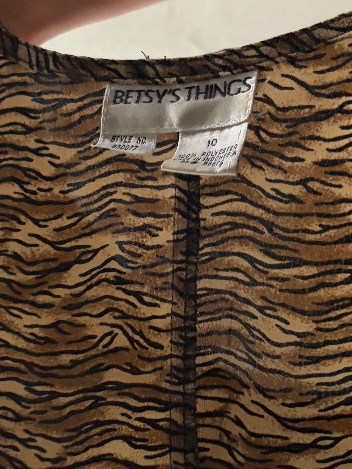 90s 'Betsy's Thing' Vintage Retro Grunge Animal Tiger Print Maxi Dress / Medium