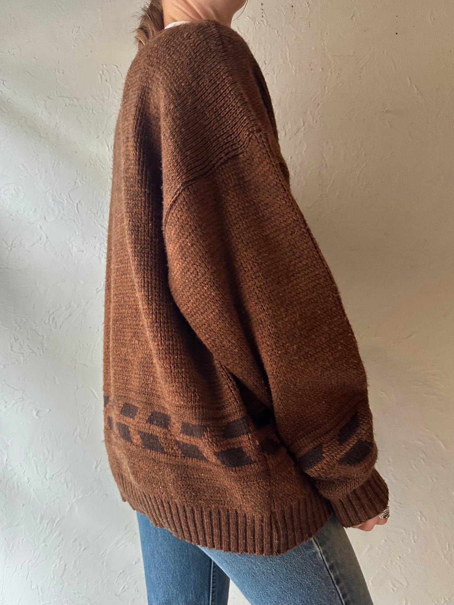 80s 'Copper' Brown Knit Crew Neck Sweater / XL