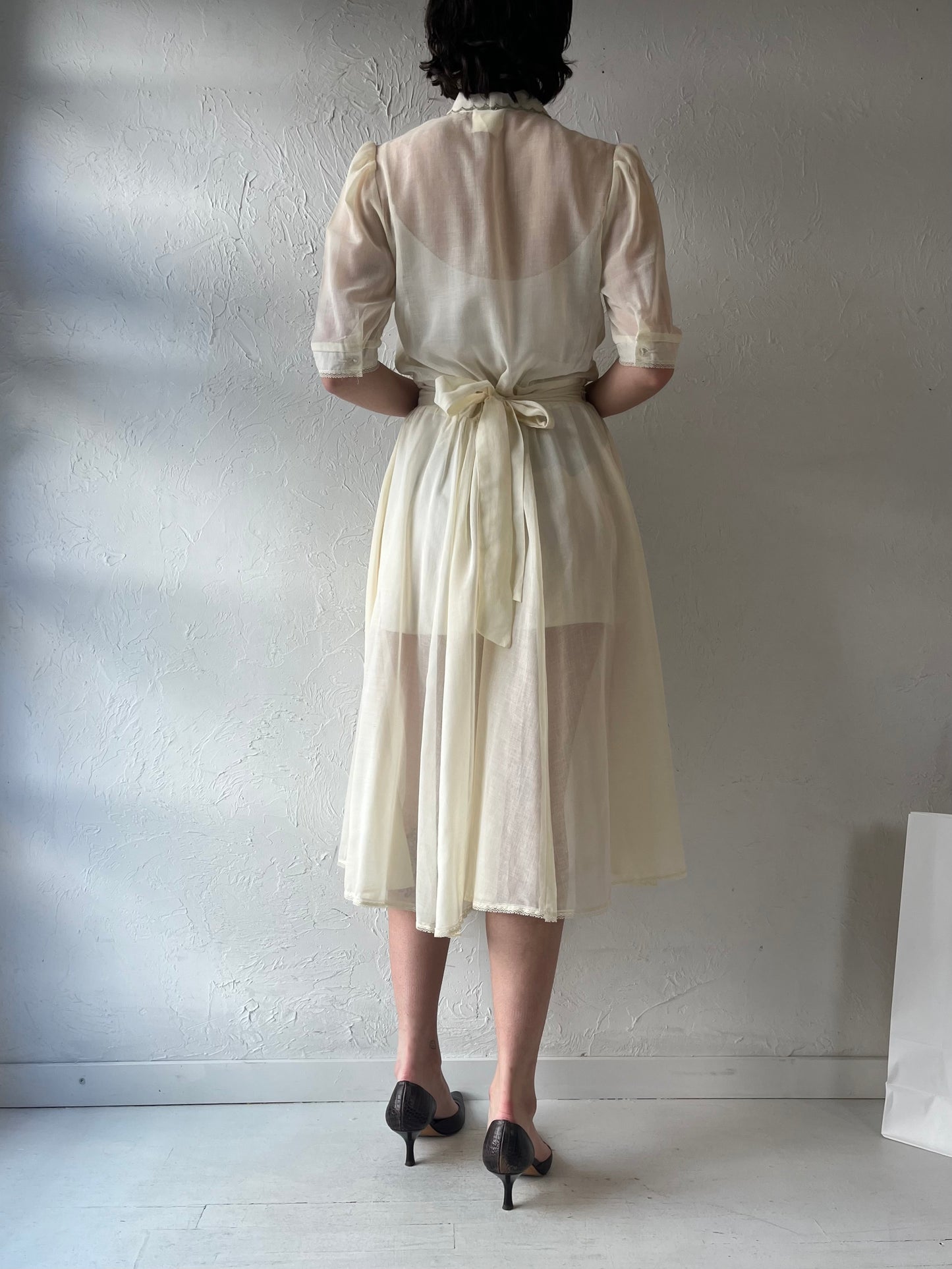 70s 'Gunne Sax' Sheer Cream Cotton Dress / Small
