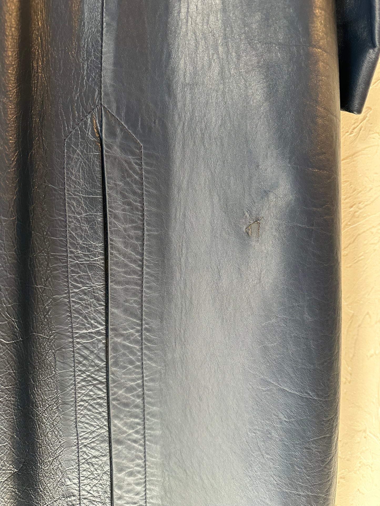 70s ‘Leather Factory’ Blue Leather Trench Coat / Medium