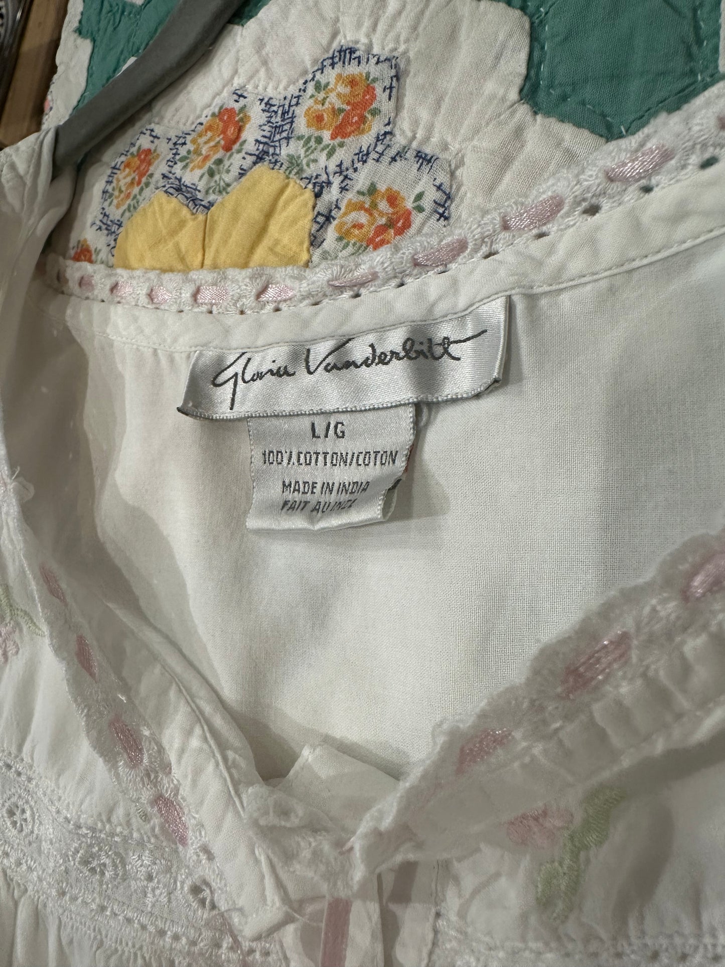 90s 'Gloria Vanderbilt' White Cotton Maxi Dress / Large