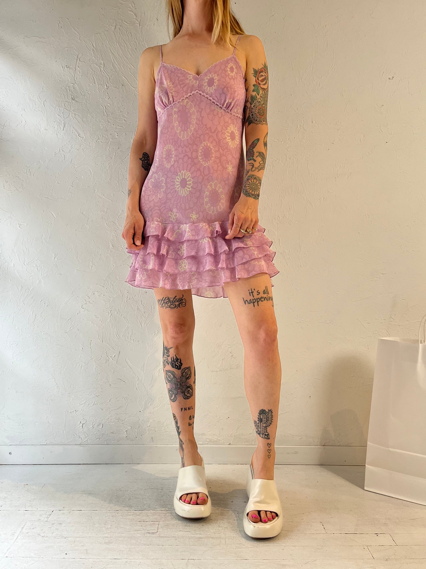 Y2K ‘La Vie En Rose’ Floral Mini Slip Dress / Large