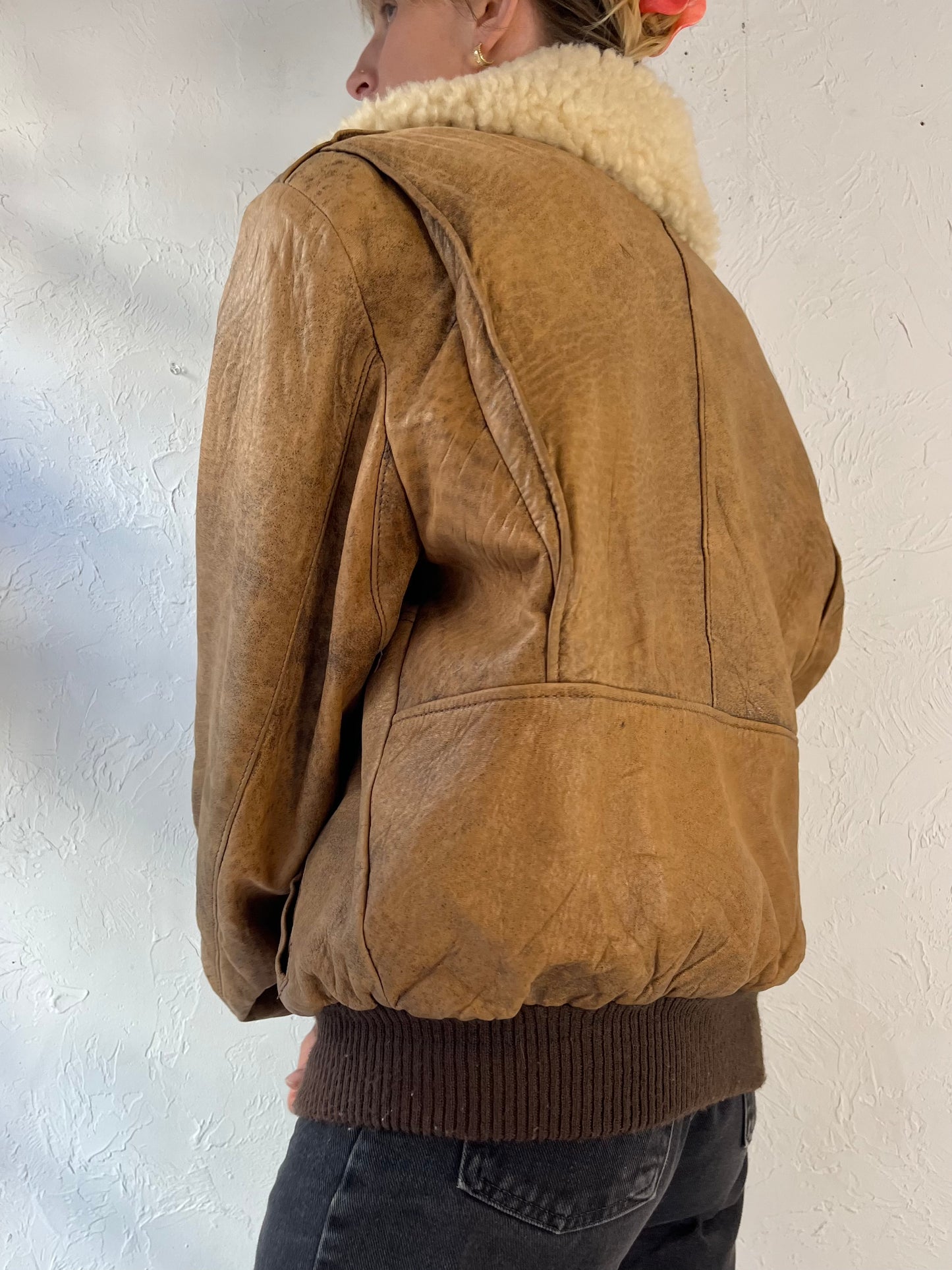 Y2k 'Reed' Brown Leather Flight Jacket / Medium