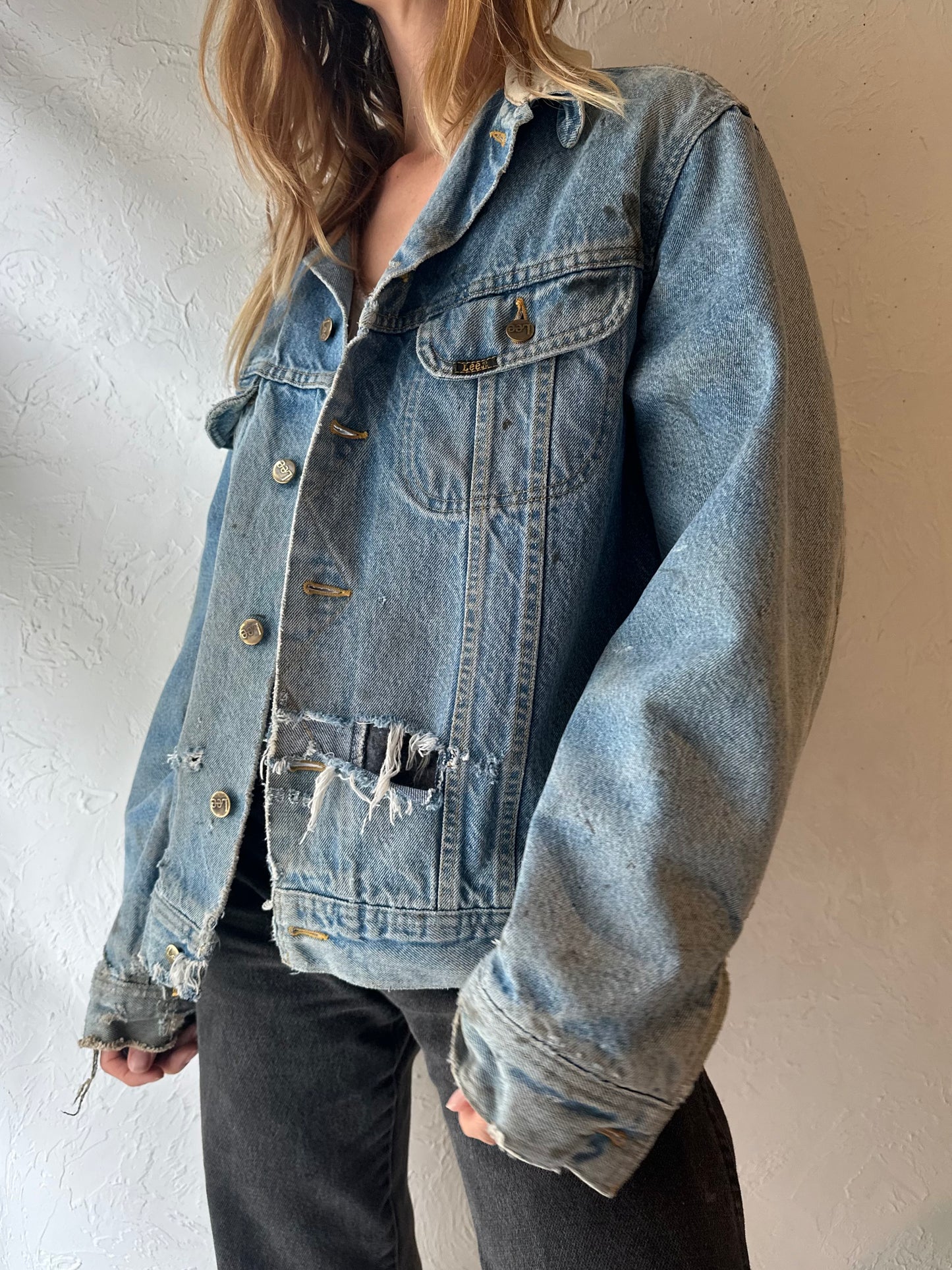 80s ‘Stormrider’ Thrashed Blanket Lined Denim Jacket / Large